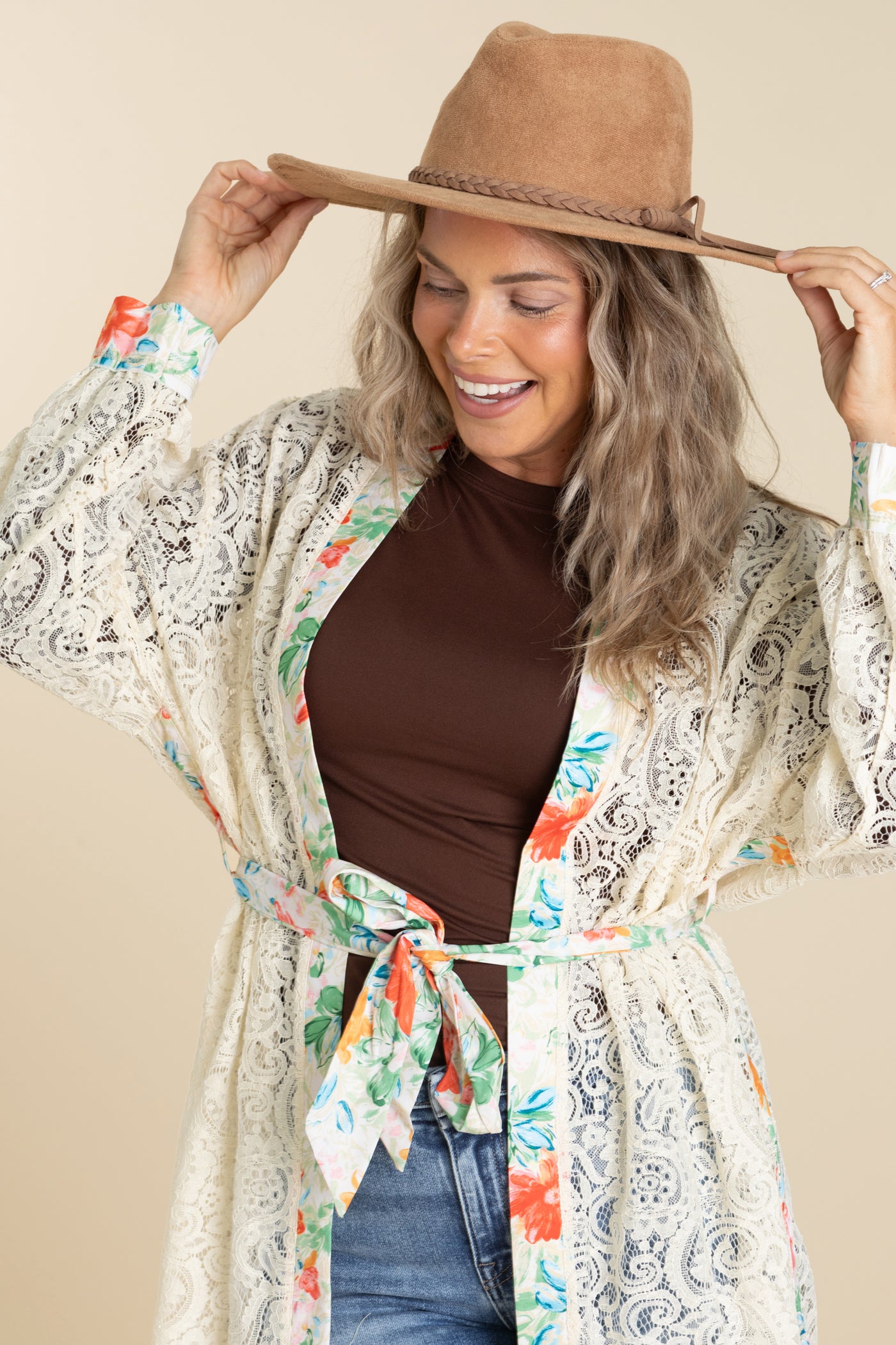 Lace Cardigans With Tie Waist Belt
