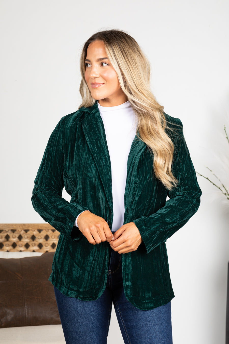 Hunter Green Crinkle Velvet Blazer