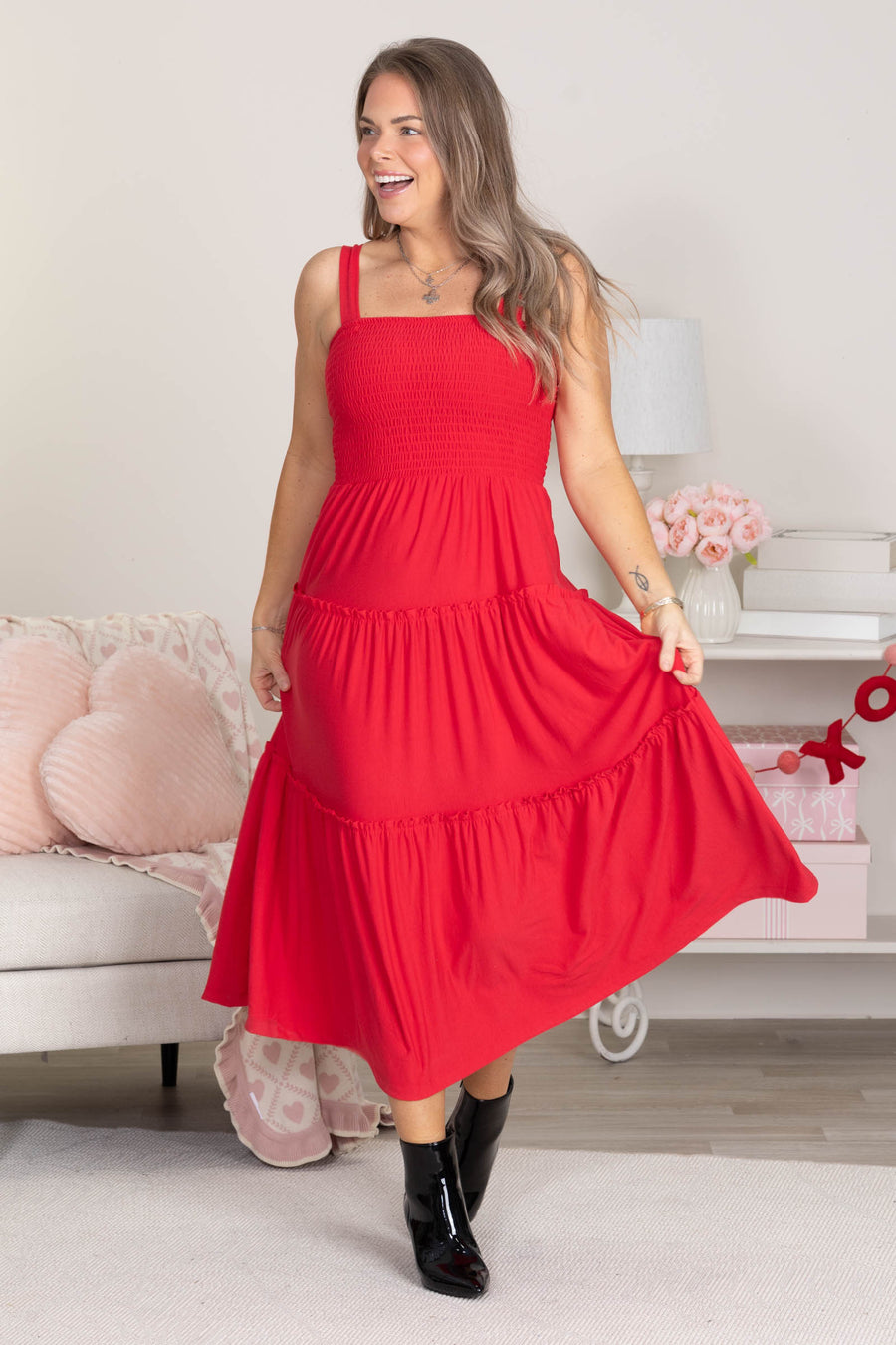 Smocked Bodice Midi Dresses