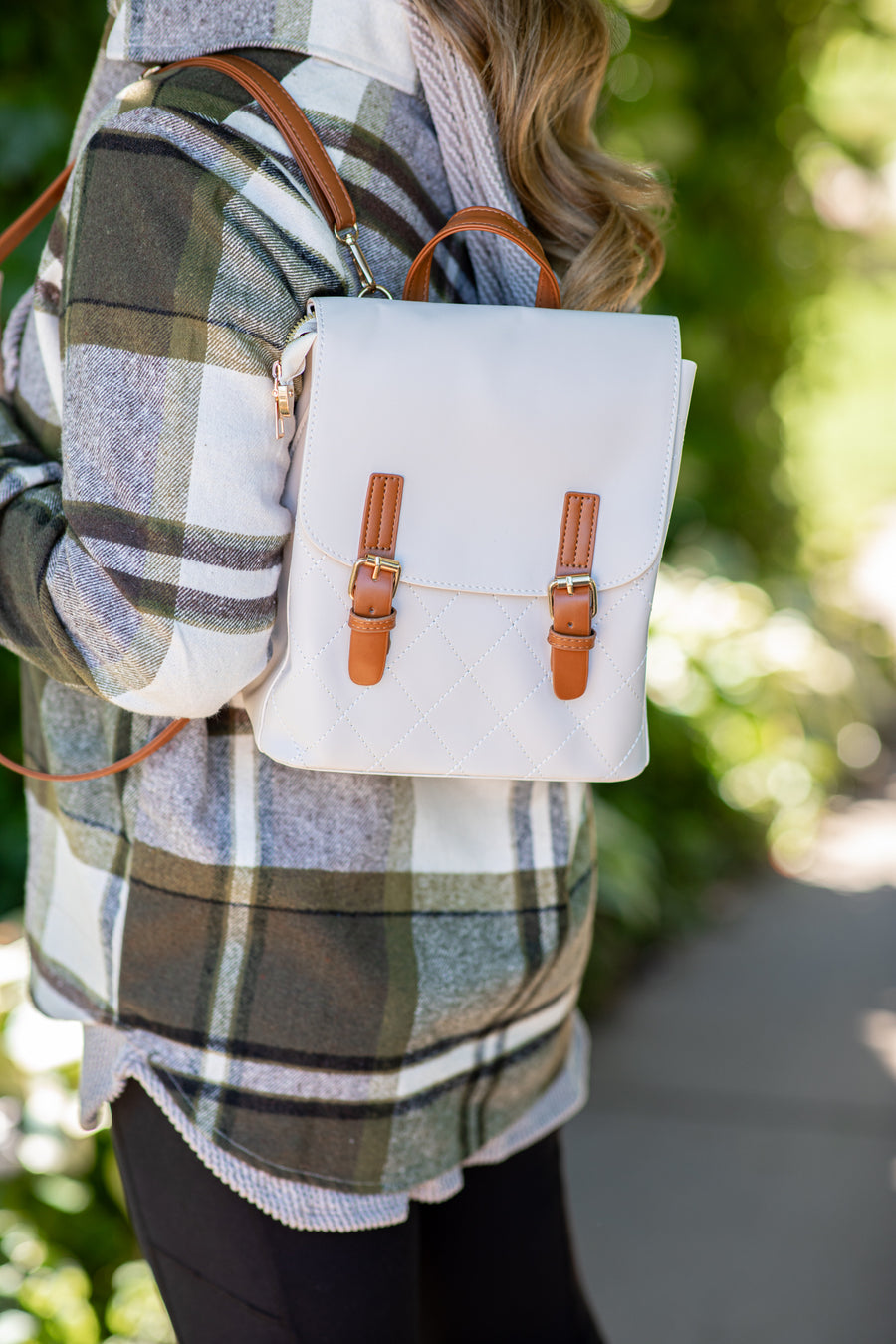 Beige and Cognac Faux Leather Backpack