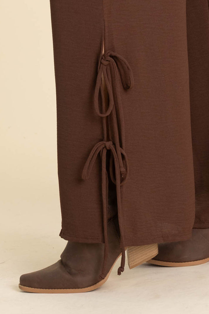 Elastic Waist Wide Leg Pants With Side Ties