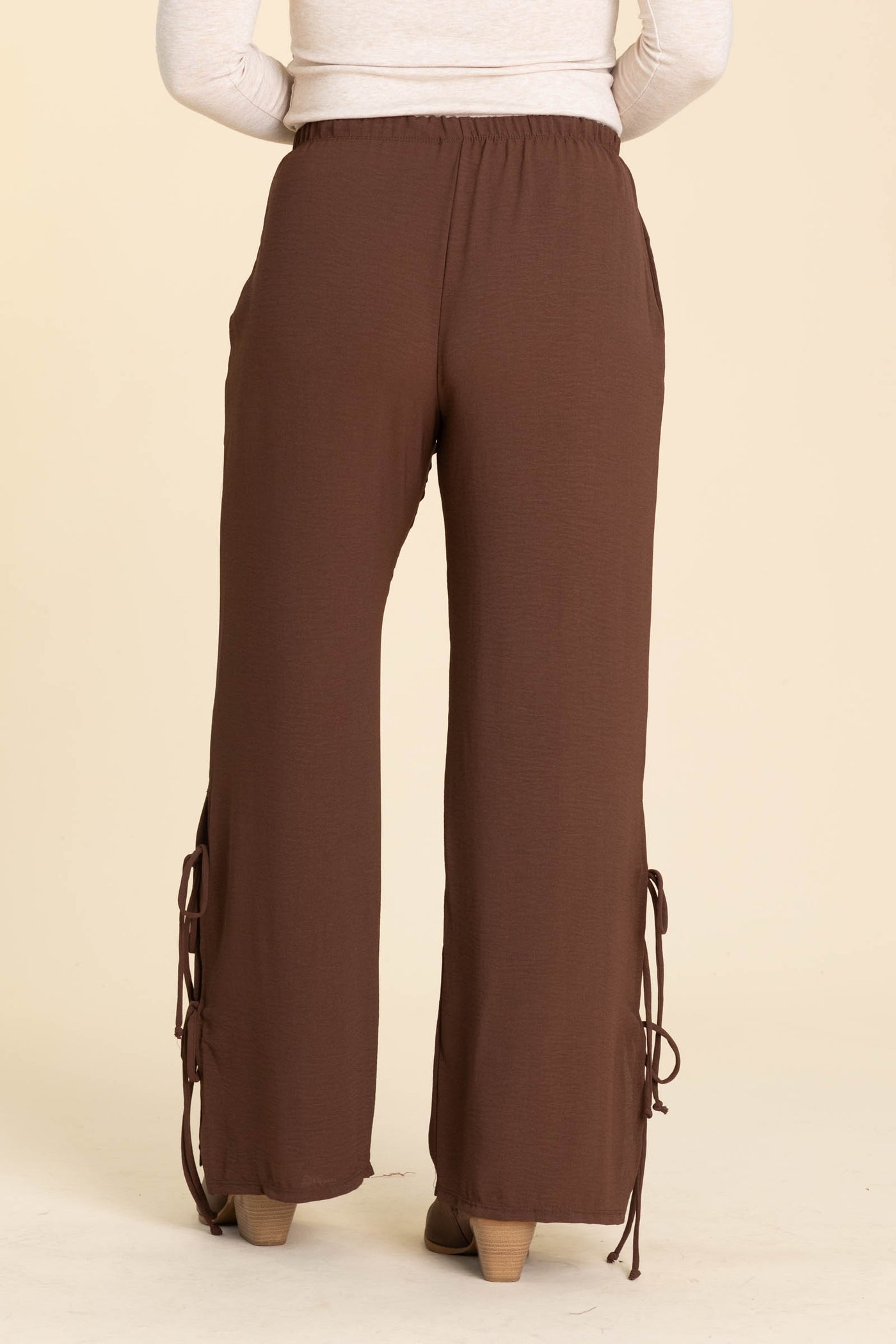 Elastic Waist Wide Leg Pants With Side Ties