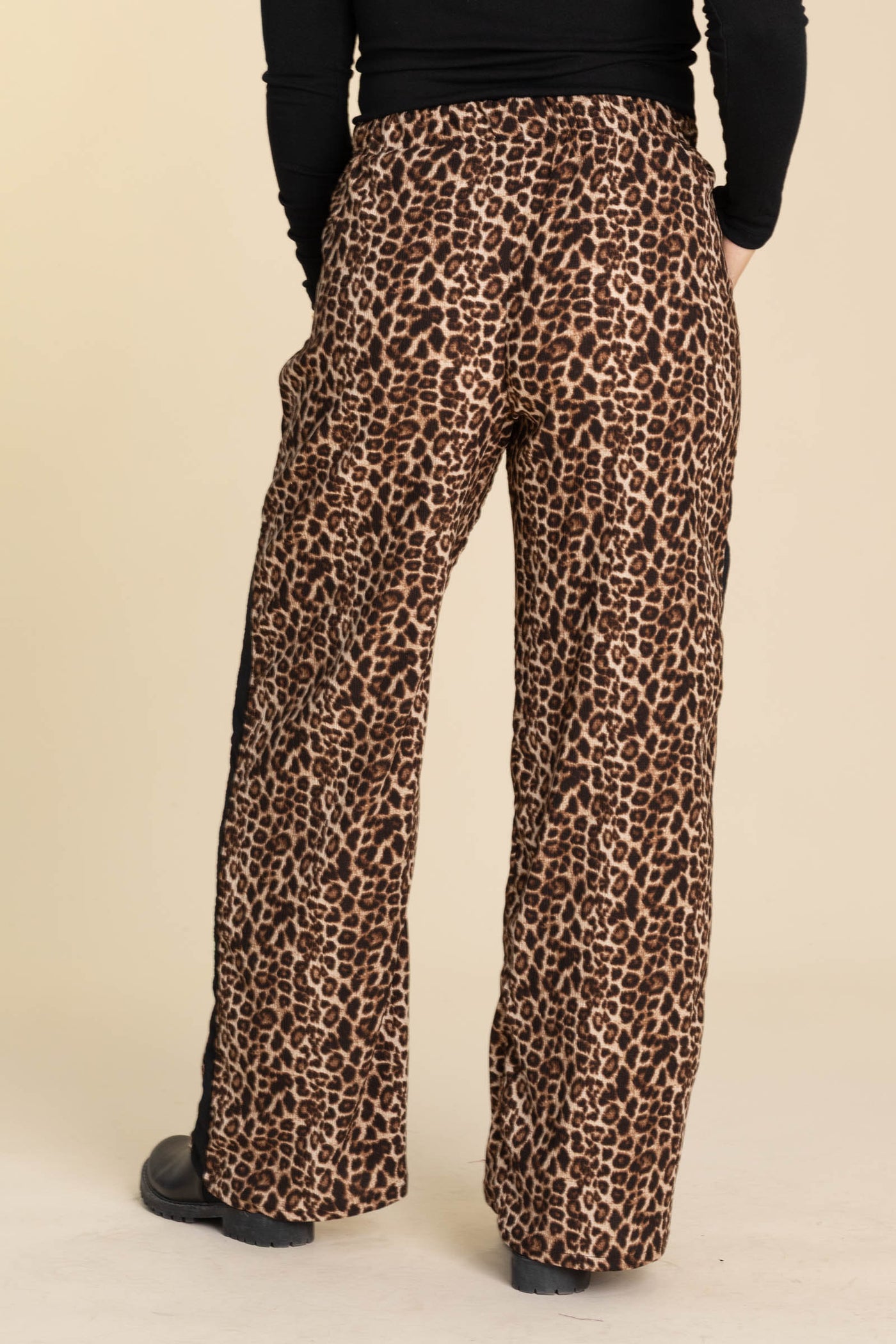 Brown Leopard Drawstring Wide Leg Pants