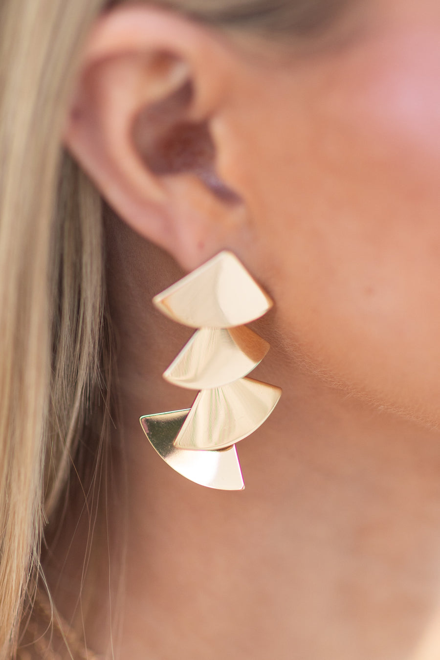 Gold Long Fan Drop Earrings