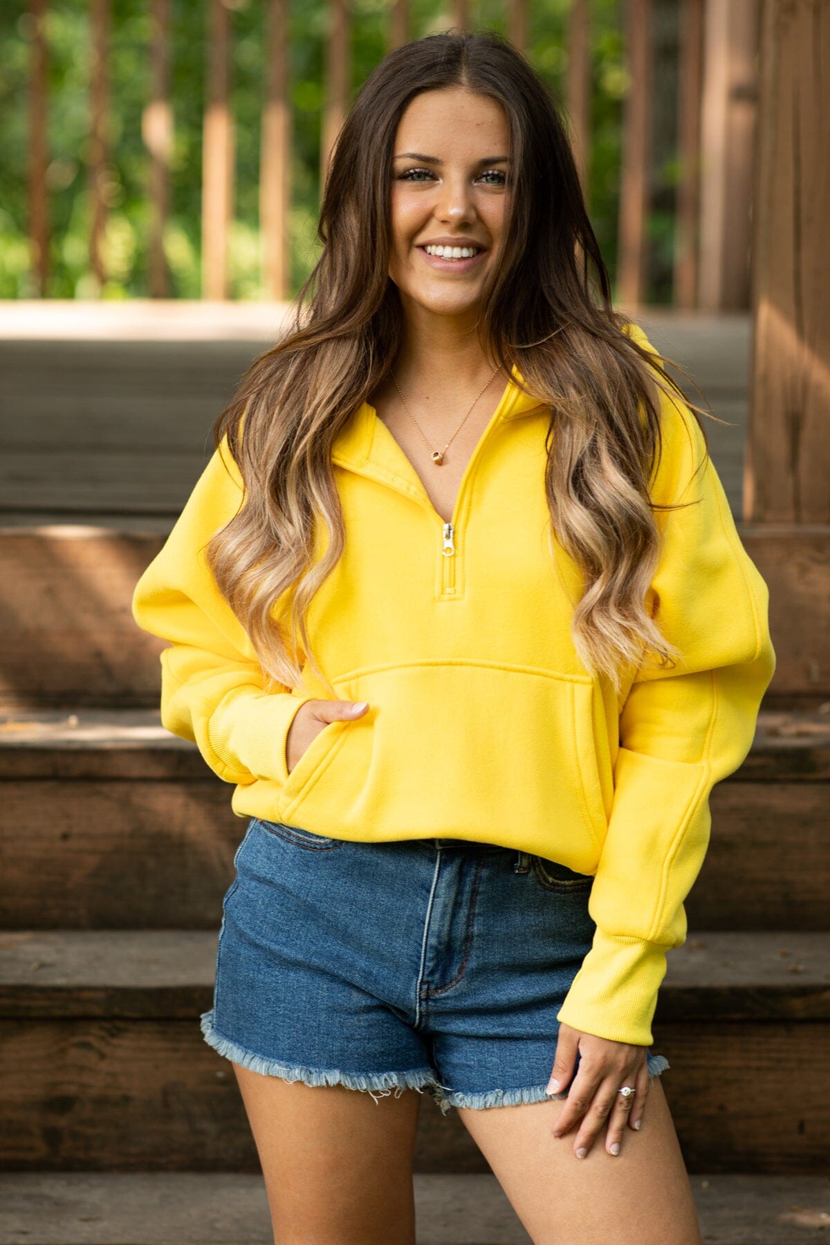 Yellow 1/4 Zip Hooded Sweatshirt - Filly Flair