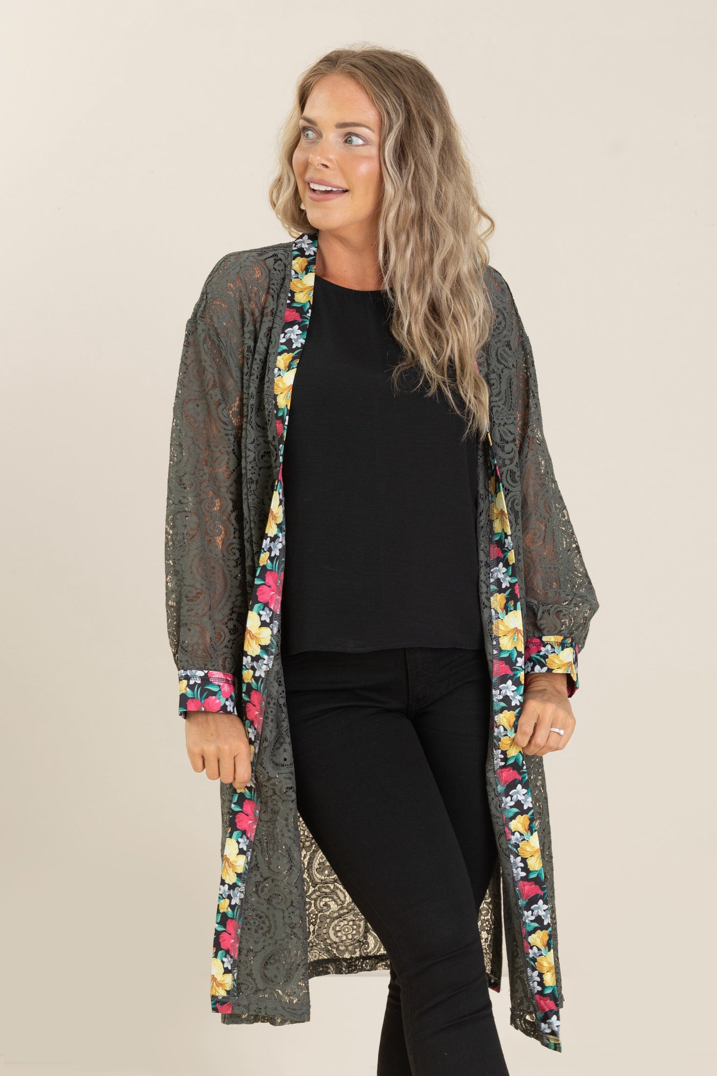 Lace Cardigans With Tie Waist Belt