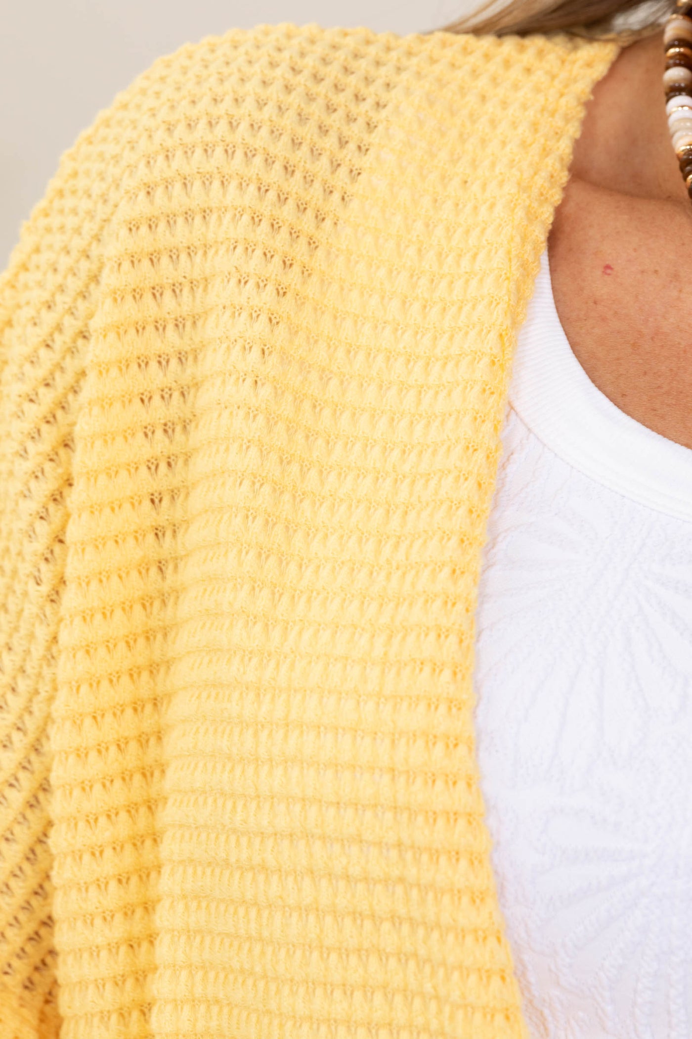 Yellow Dolman Sleeve Waffle Open Cardigan