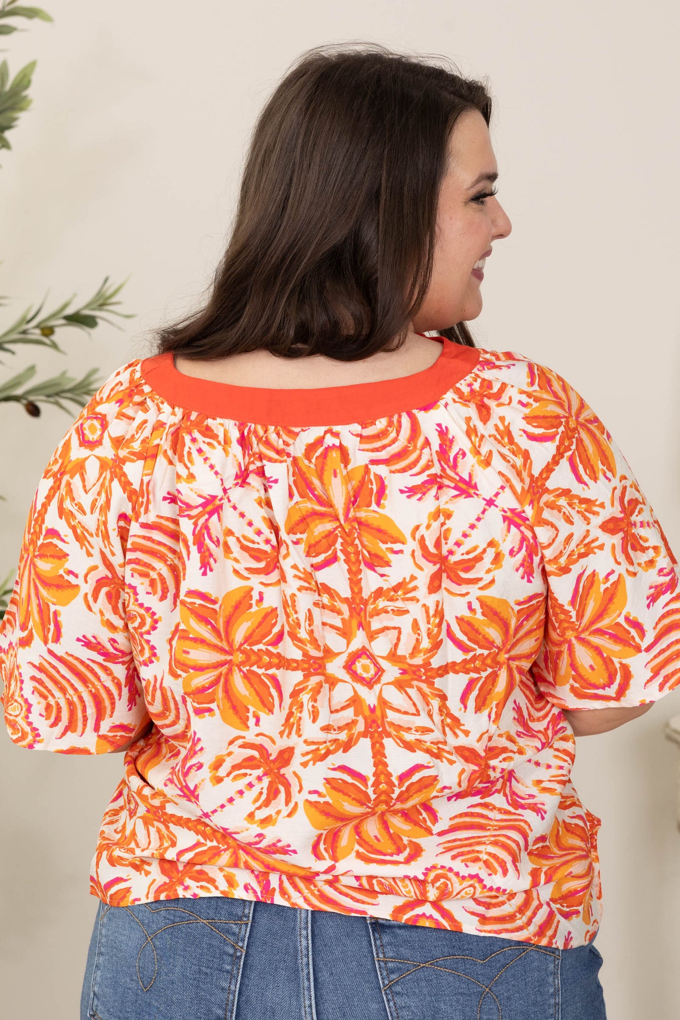 Printed Flutter Sleeve V-Neck Woven Tops