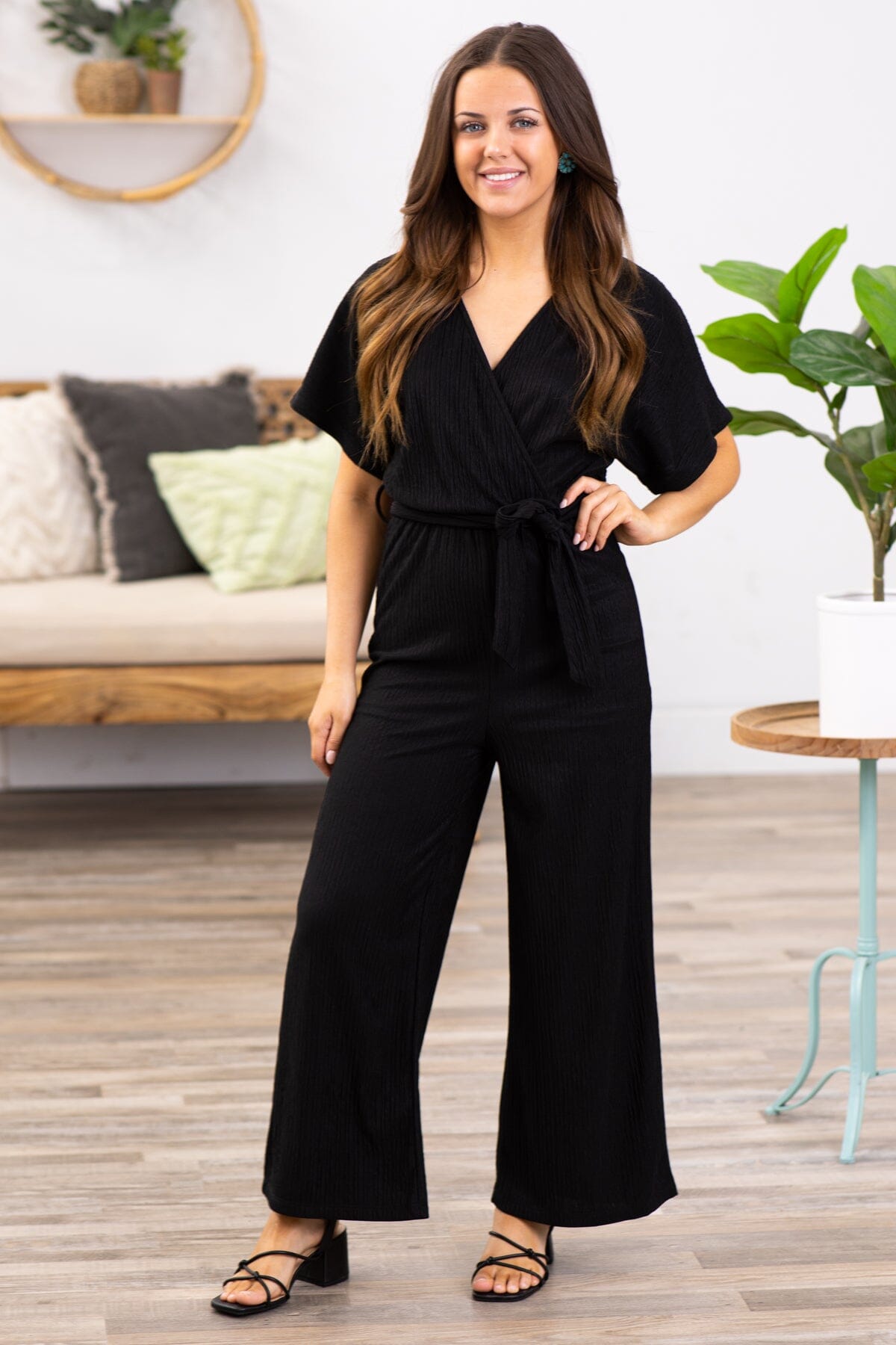 Surplice Wide Leg Jumpsuit with Free Tie