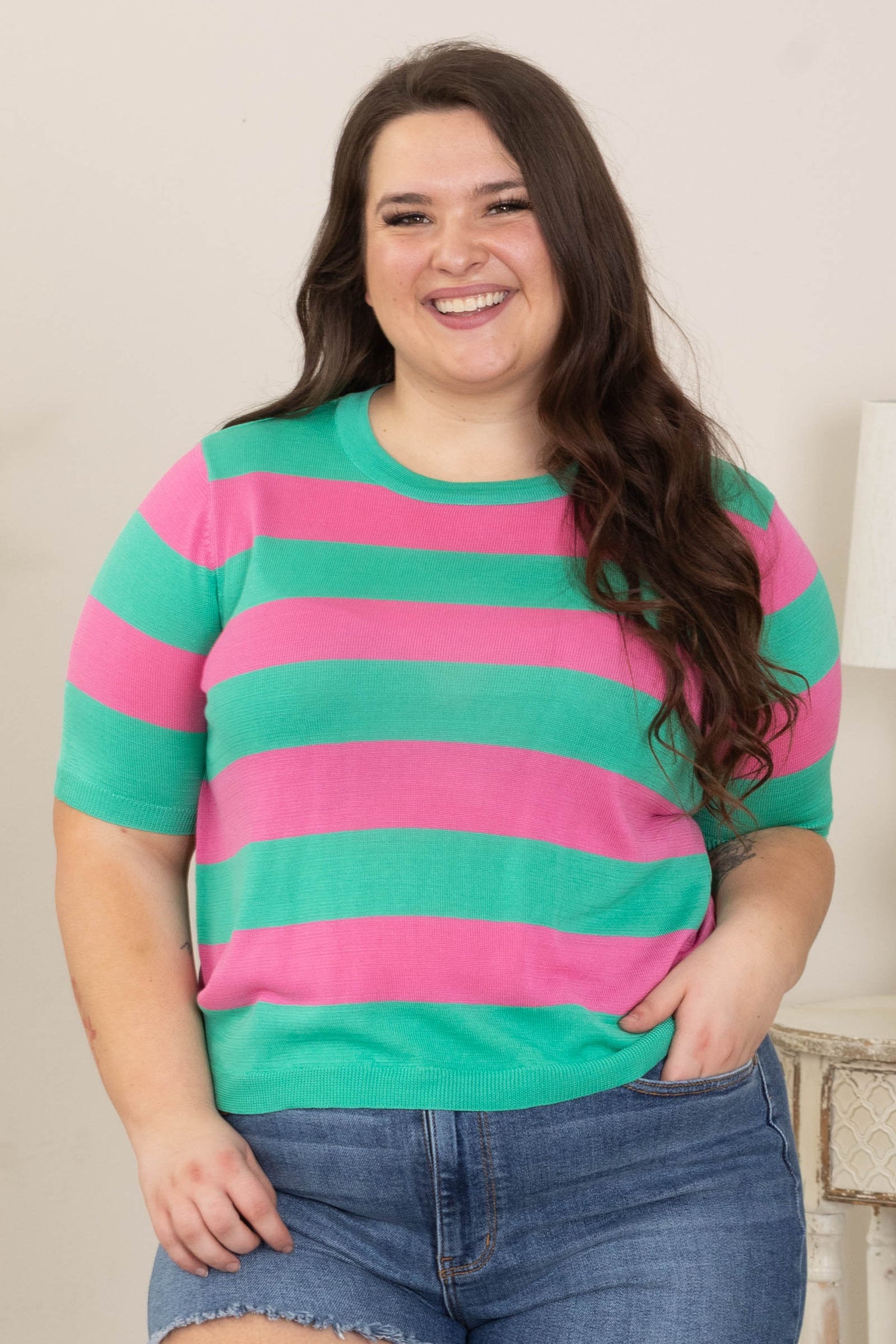 Rugby Striped Short Sleeve Sweater Top