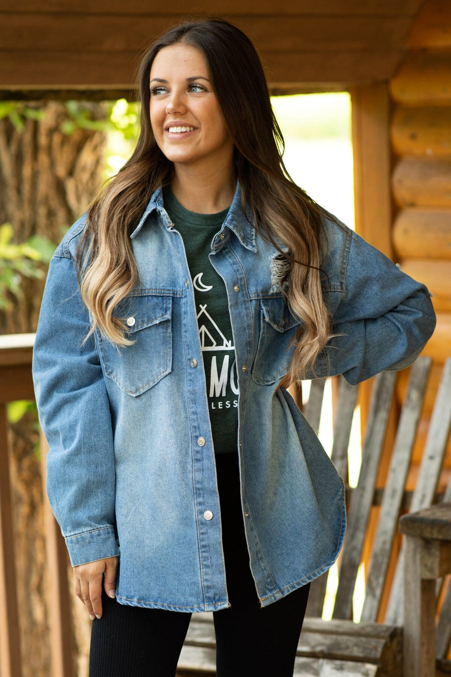 Medium Wash Snap Front Denim Jacket - Filly Flair