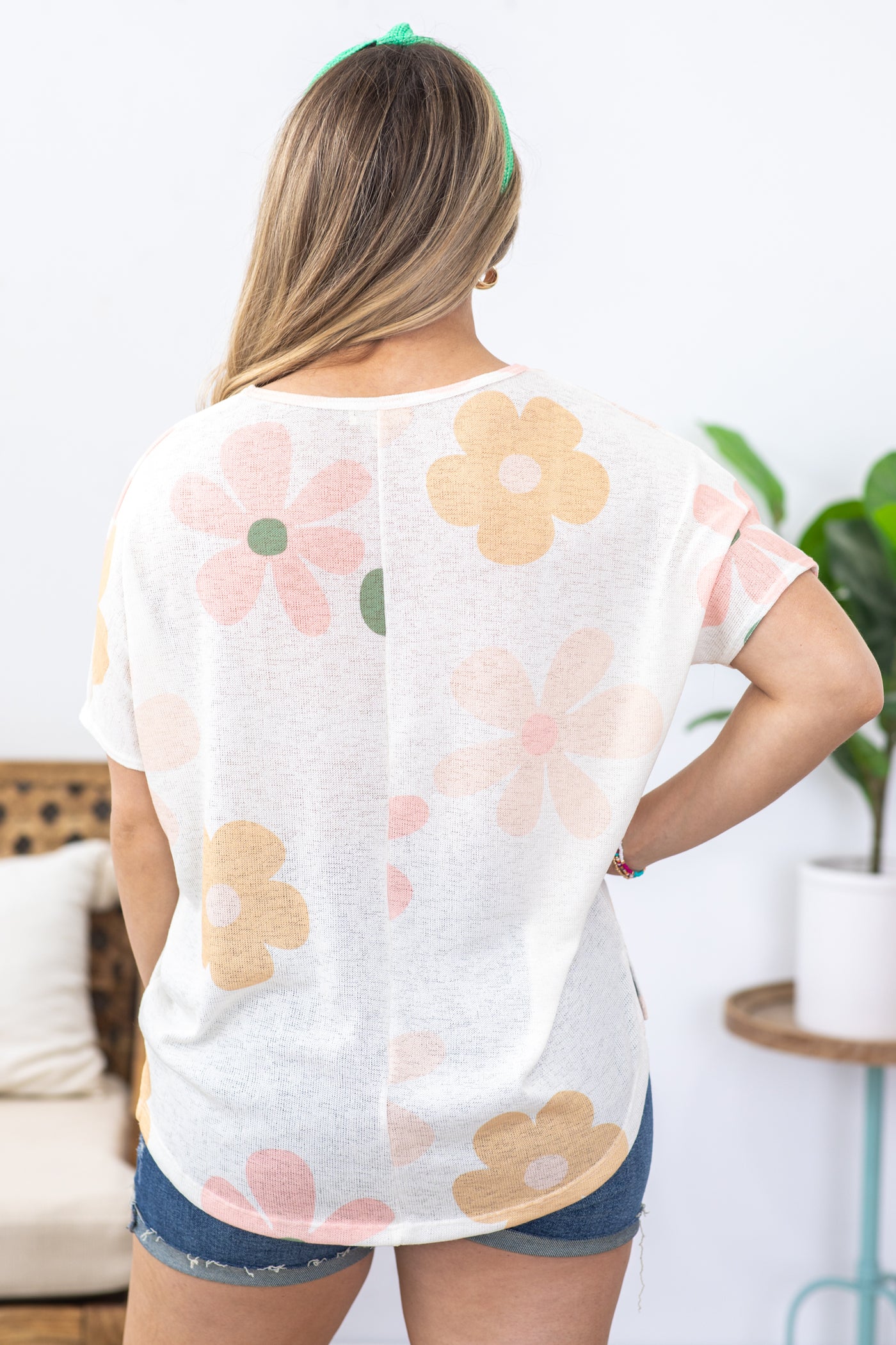 Cream Oversized Floral Print Knit Top