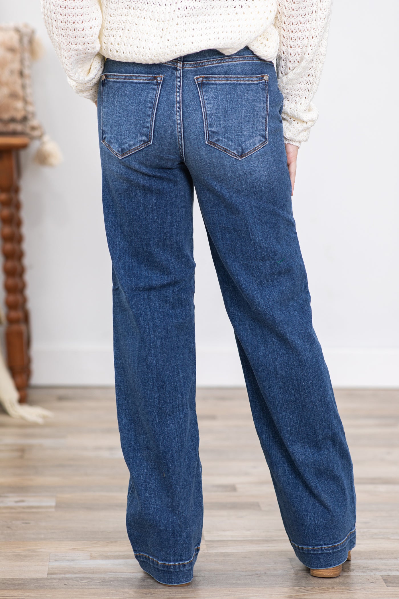 Judy Blue Anytime Anyplace Medium Wash High Waisted Double Button Wide Leg  Jeans