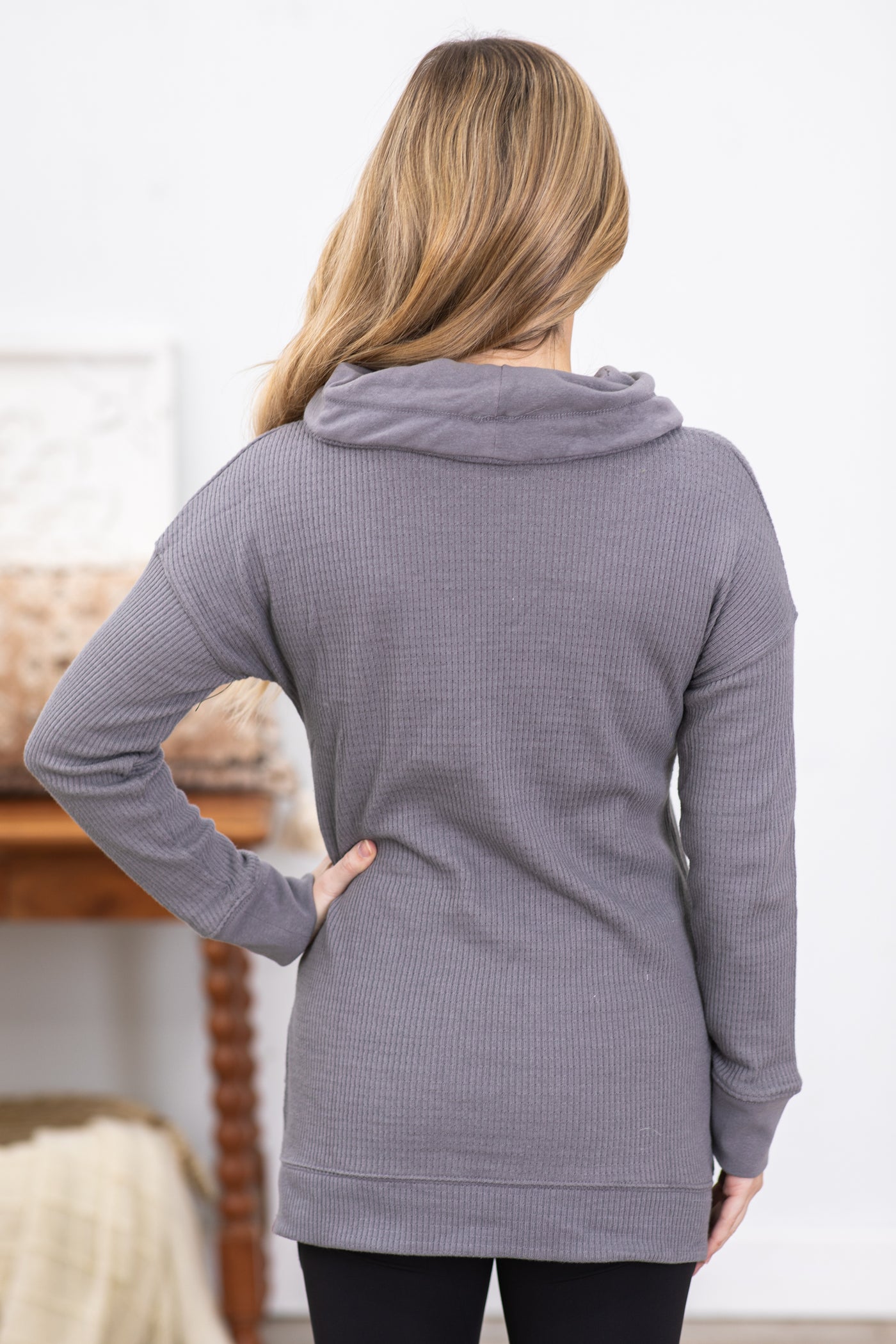 Grey Hi-Low Cowl Neck Pullover