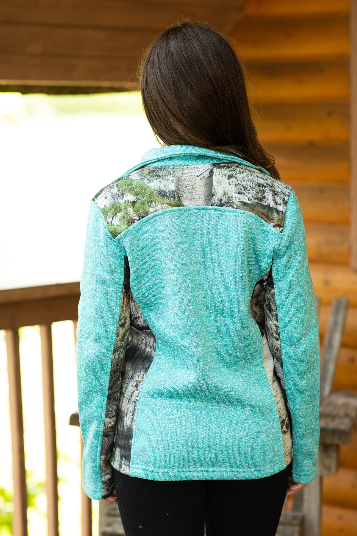 Turquoise Full Zip Sweatshirt With Camo - Filly Flair
