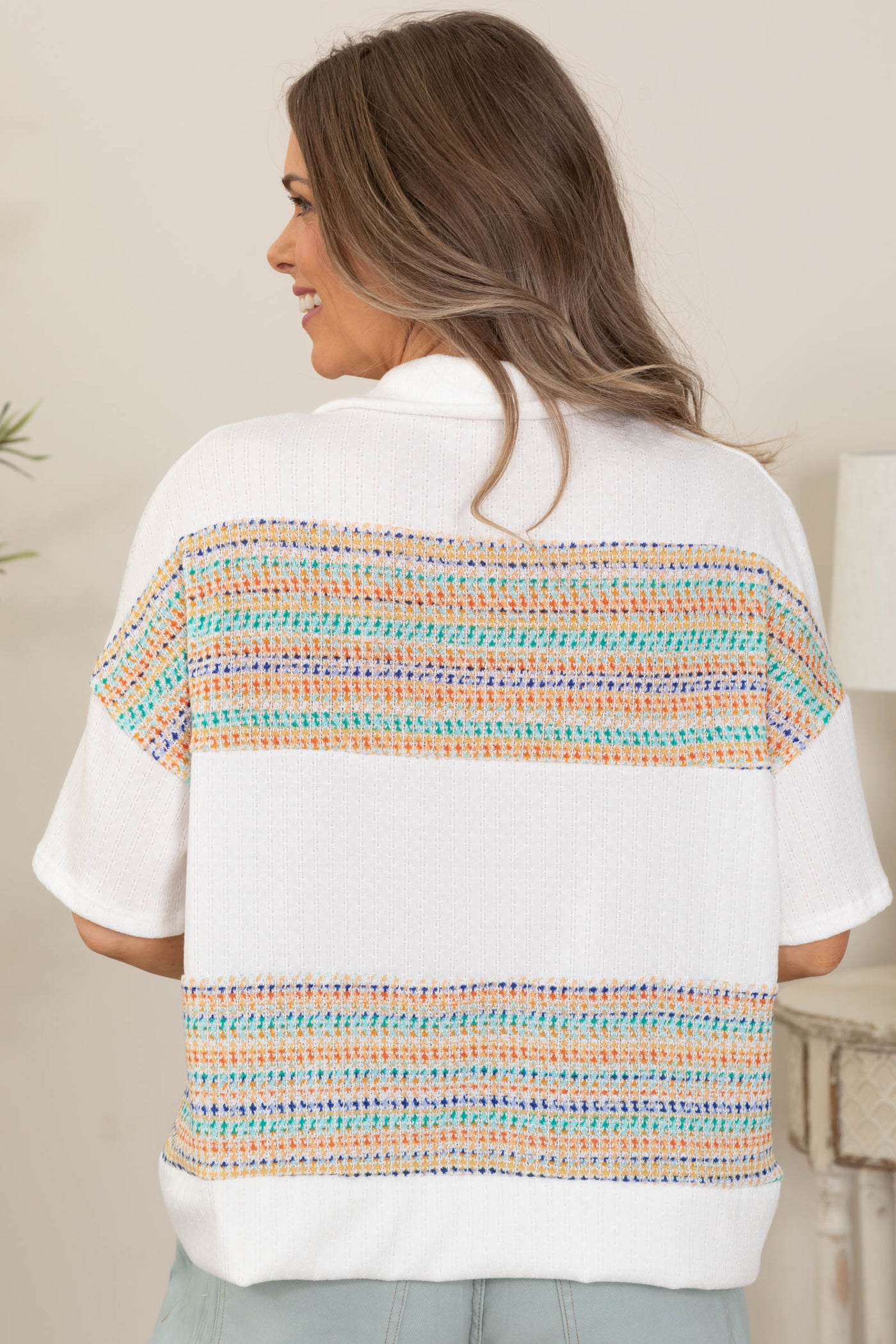 White Collar Multicolor Colorblock Knit Top