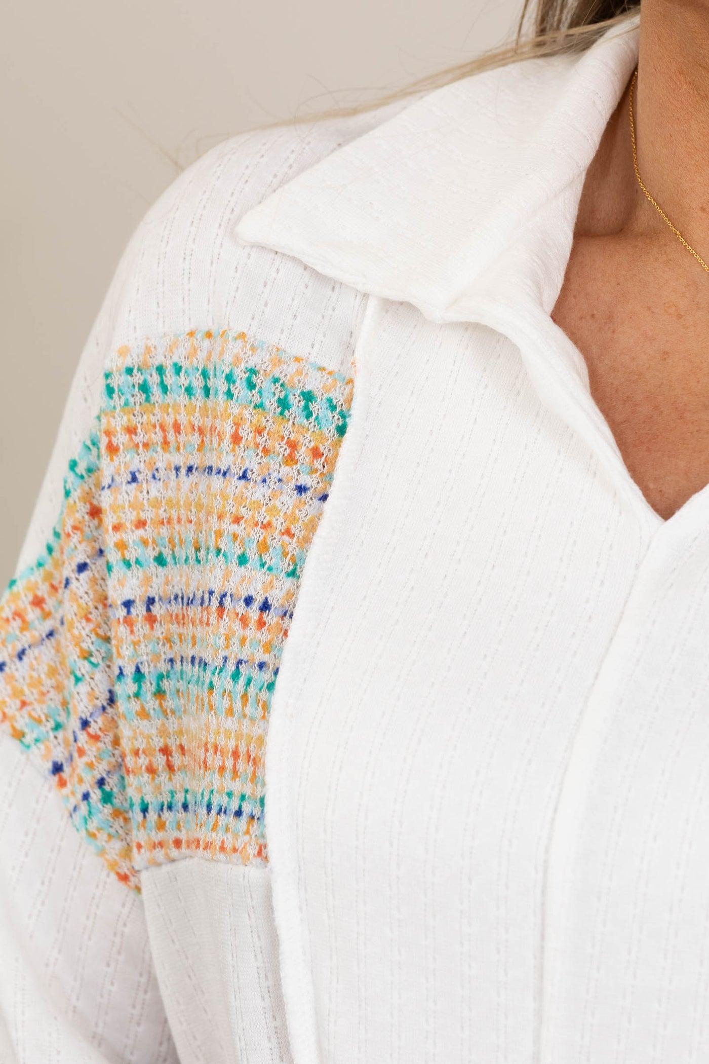White Collar Multicolor Colorblock Knit Top