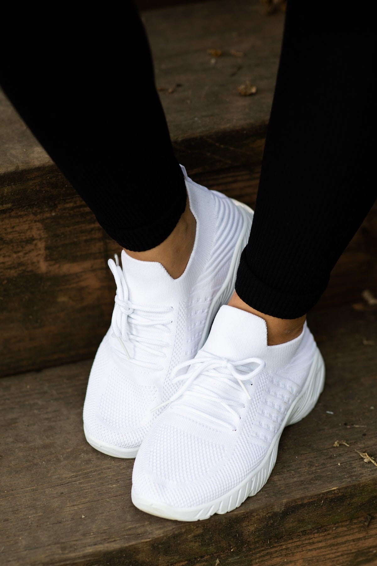 White Fly Knit Lace Up Sneakers - Filly Flair