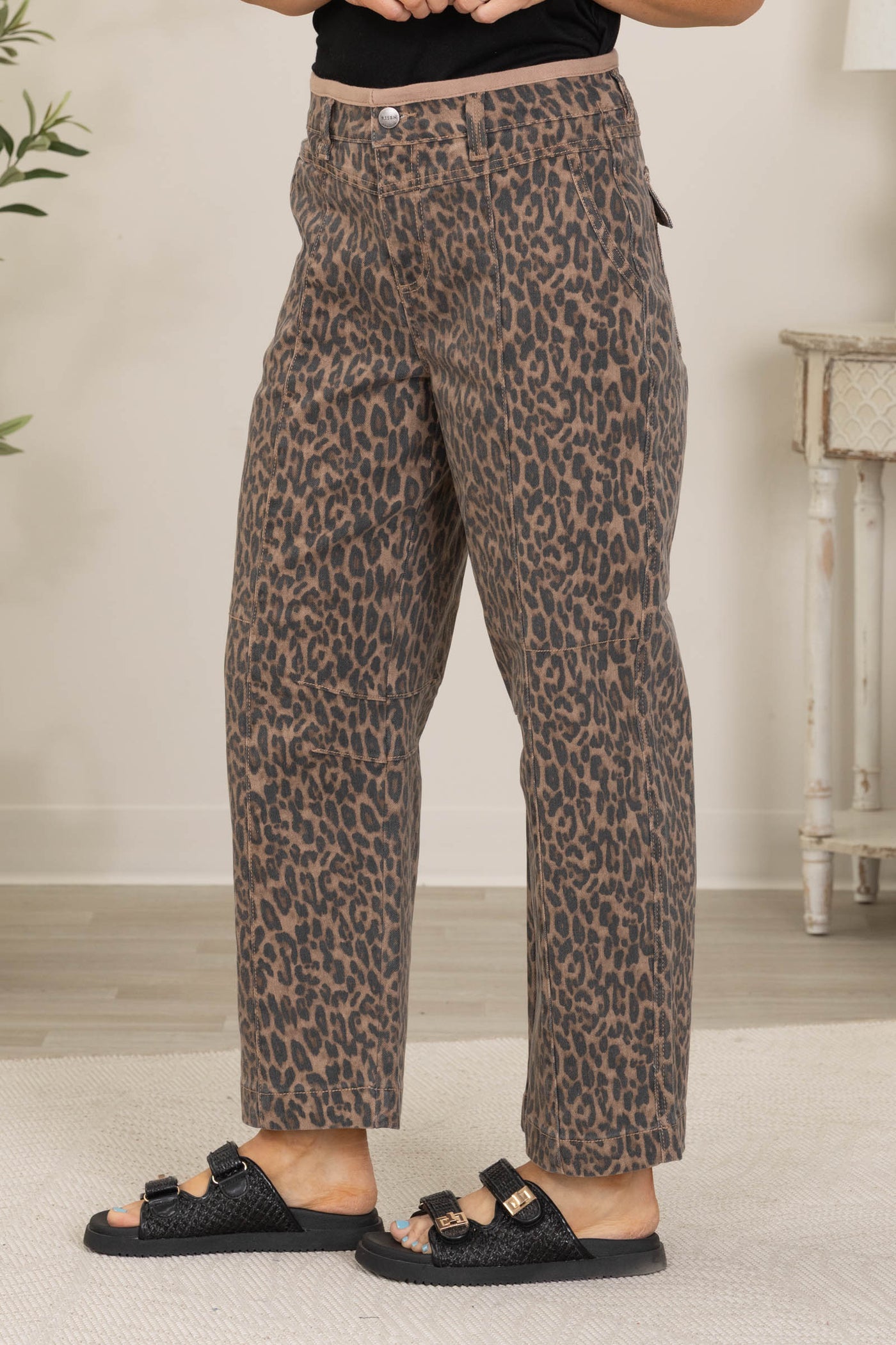 Risen Animal Print High Rise Crop Relaxed Pants