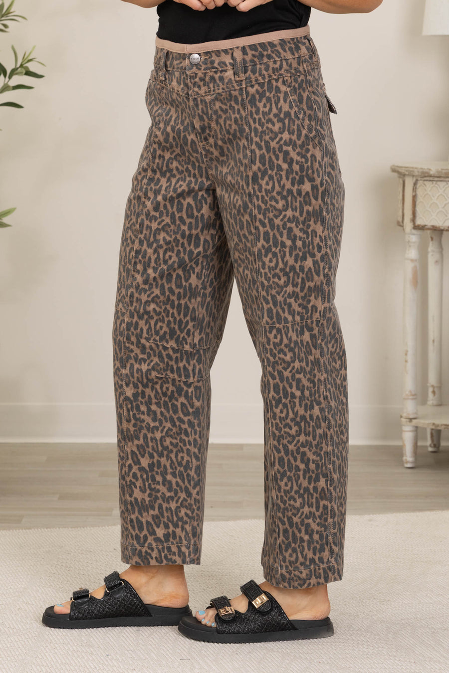 Risen Animal Print High Rise Crop Relaxed Pants