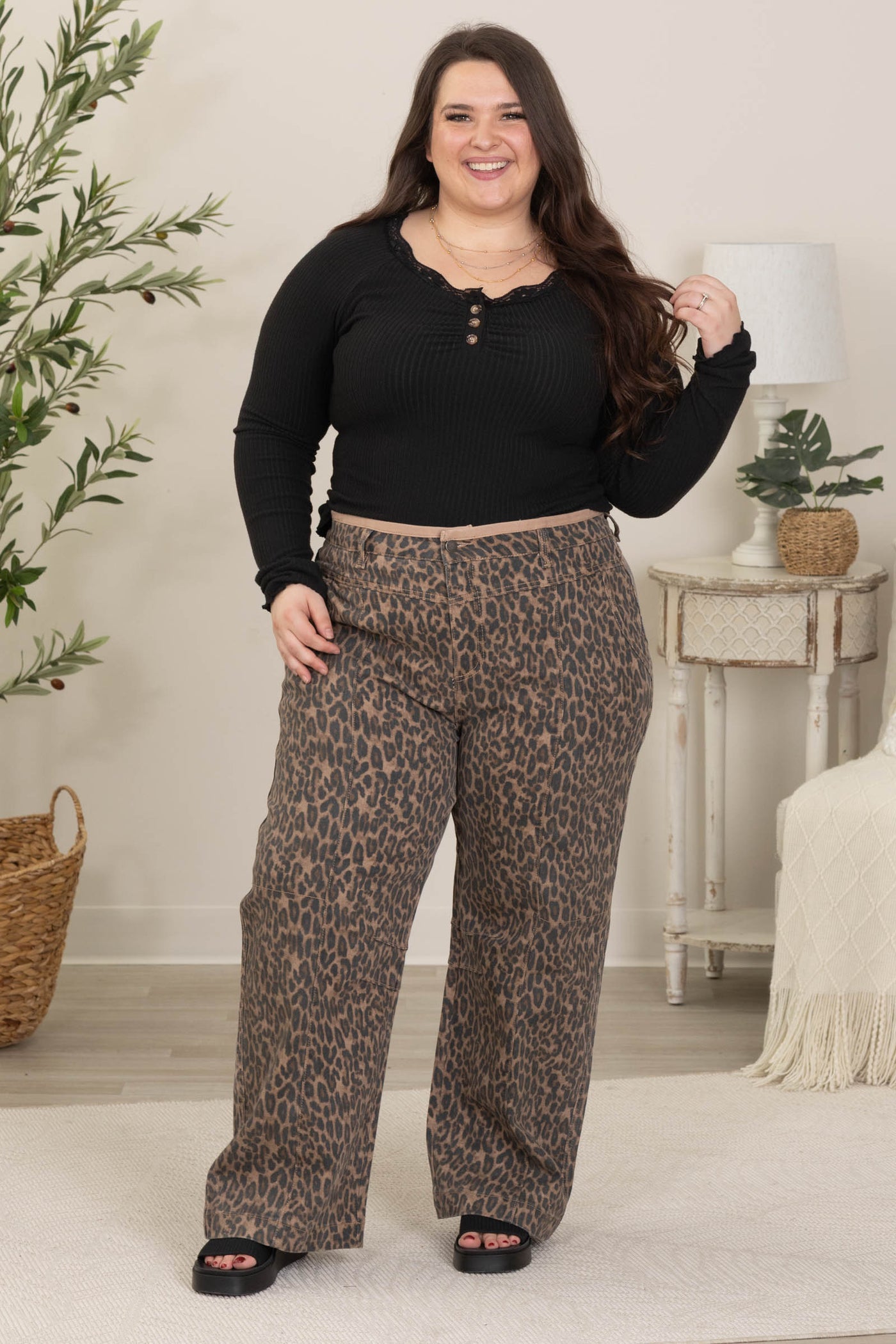Risen Animal Print High Rise Crop Relaxed Pants
