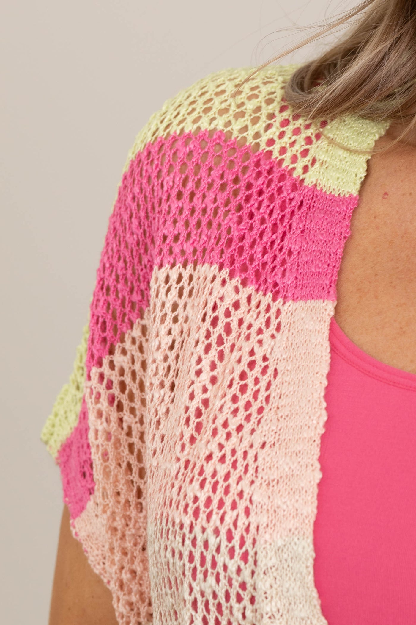 Pink And Lime Striped Light Open Cardigan