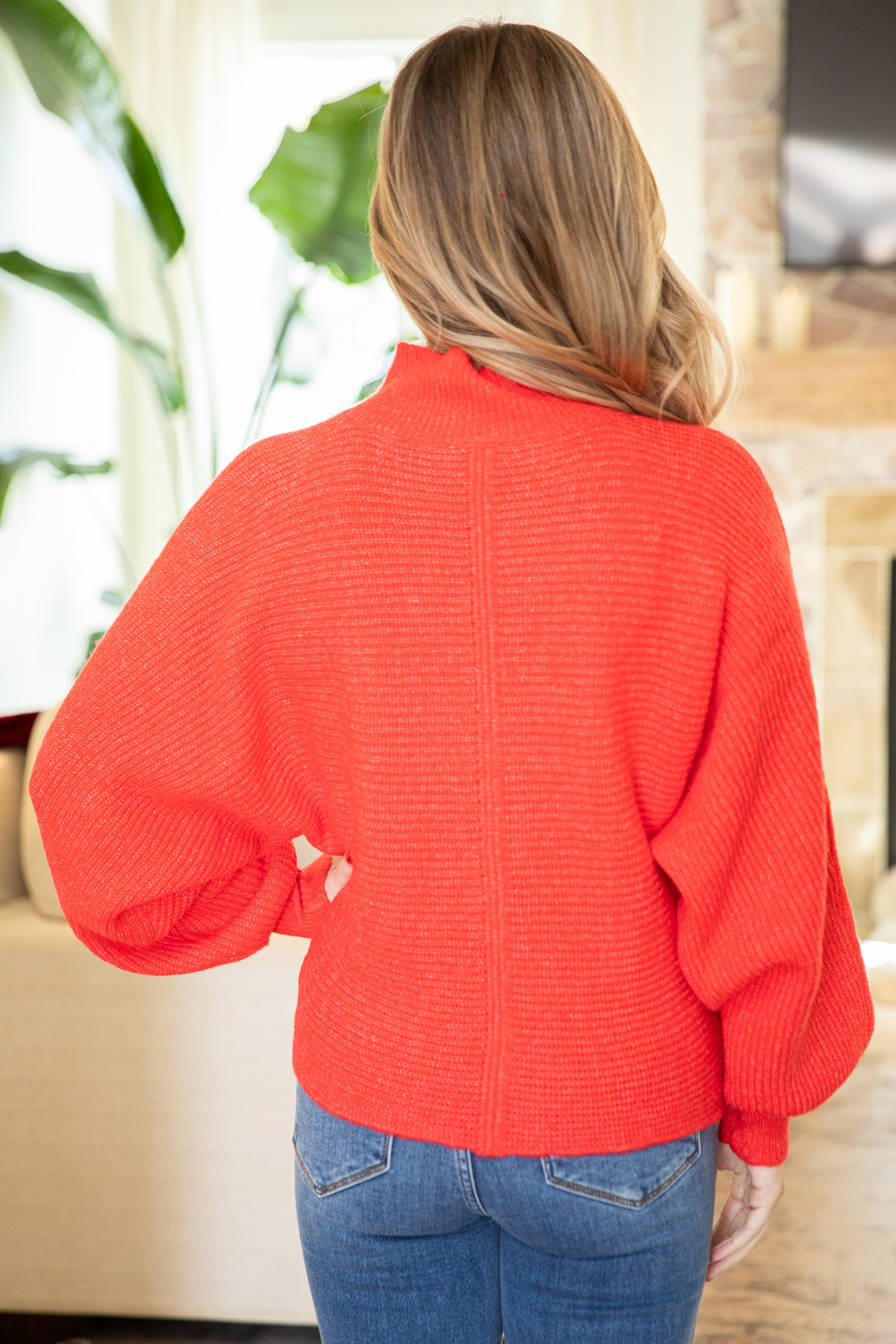 Red Melange Mock Neck Sweater