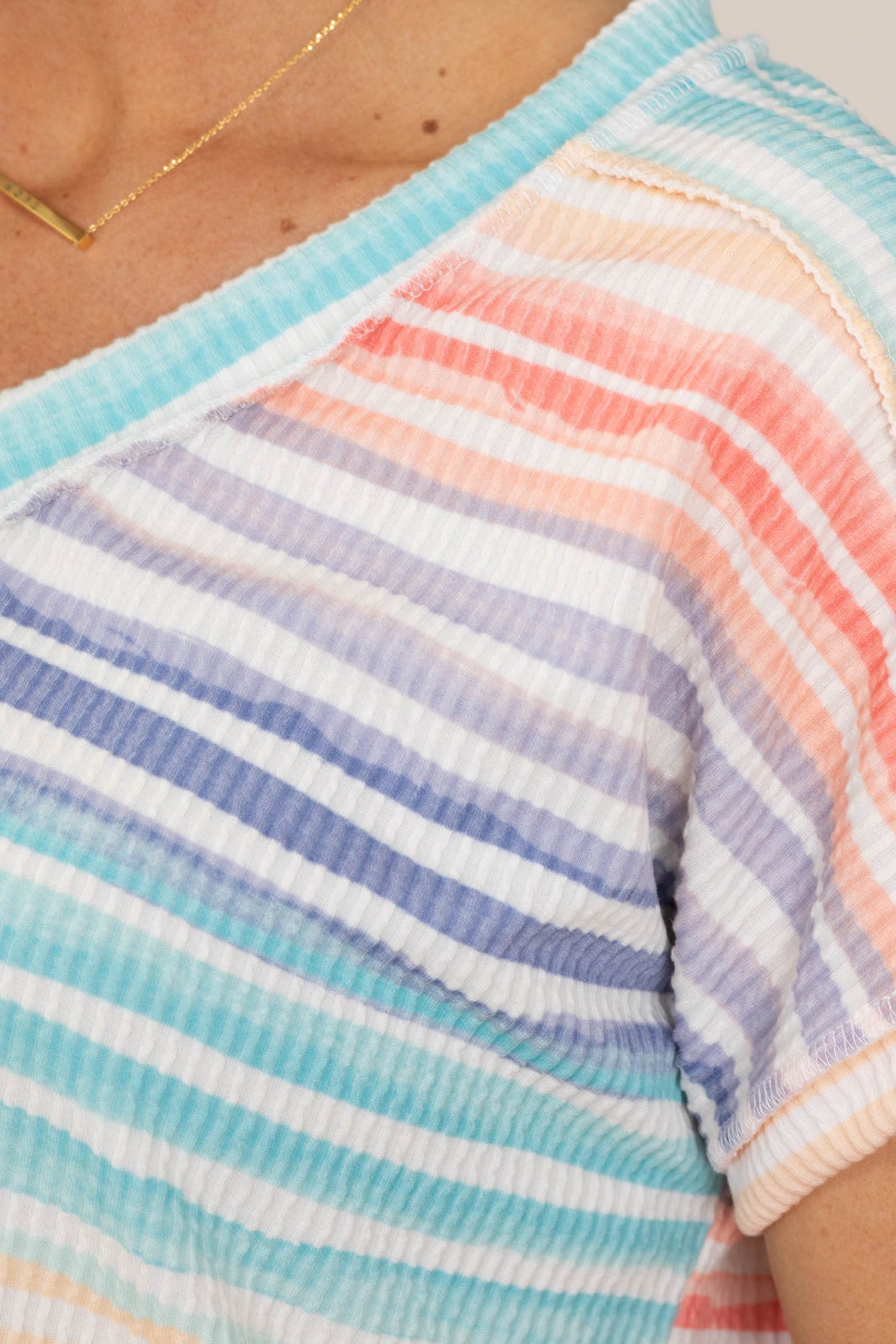 Stripe Multicolor Dolman Short Sleeve Knit Top