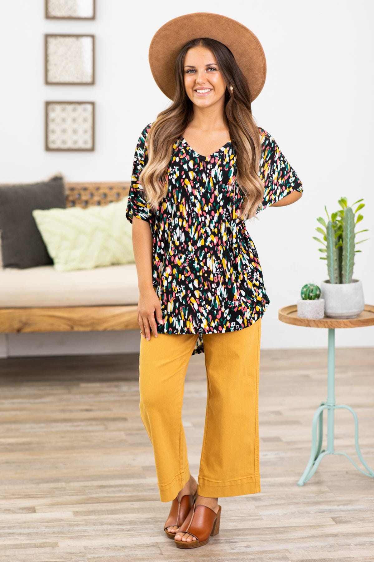 Black and Yellow Multicolor Abstract Print Top - Filly Flair