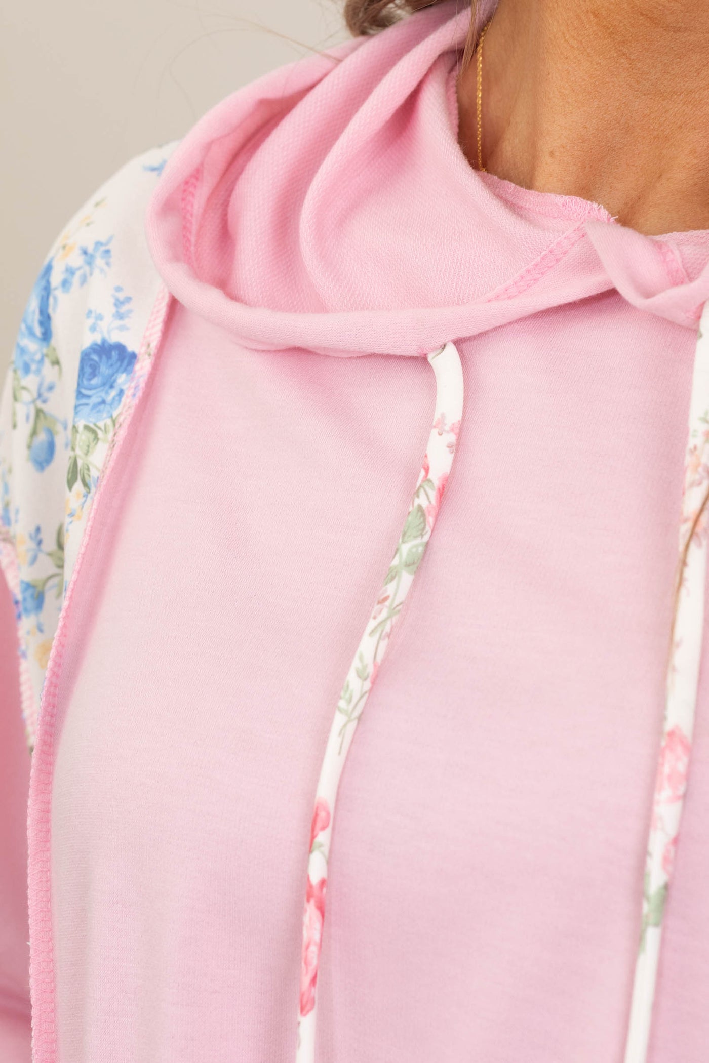 Light Pink Floral Colorblock Knit Hoodie