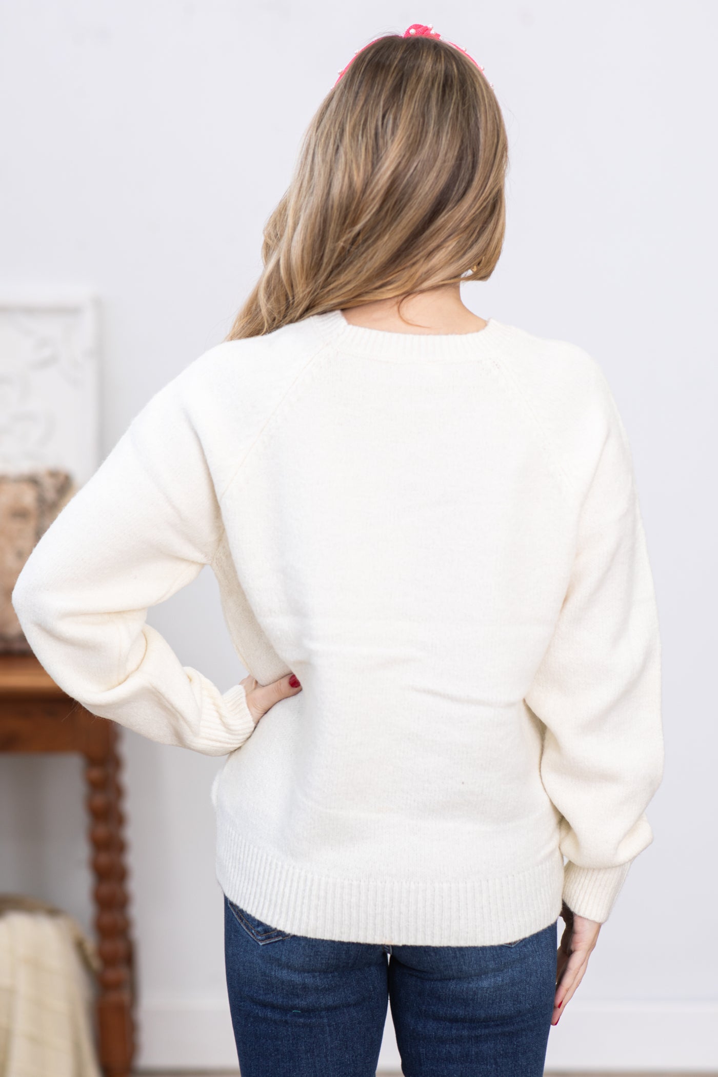Ivory Easy Raglan Long Sleeve Sweater