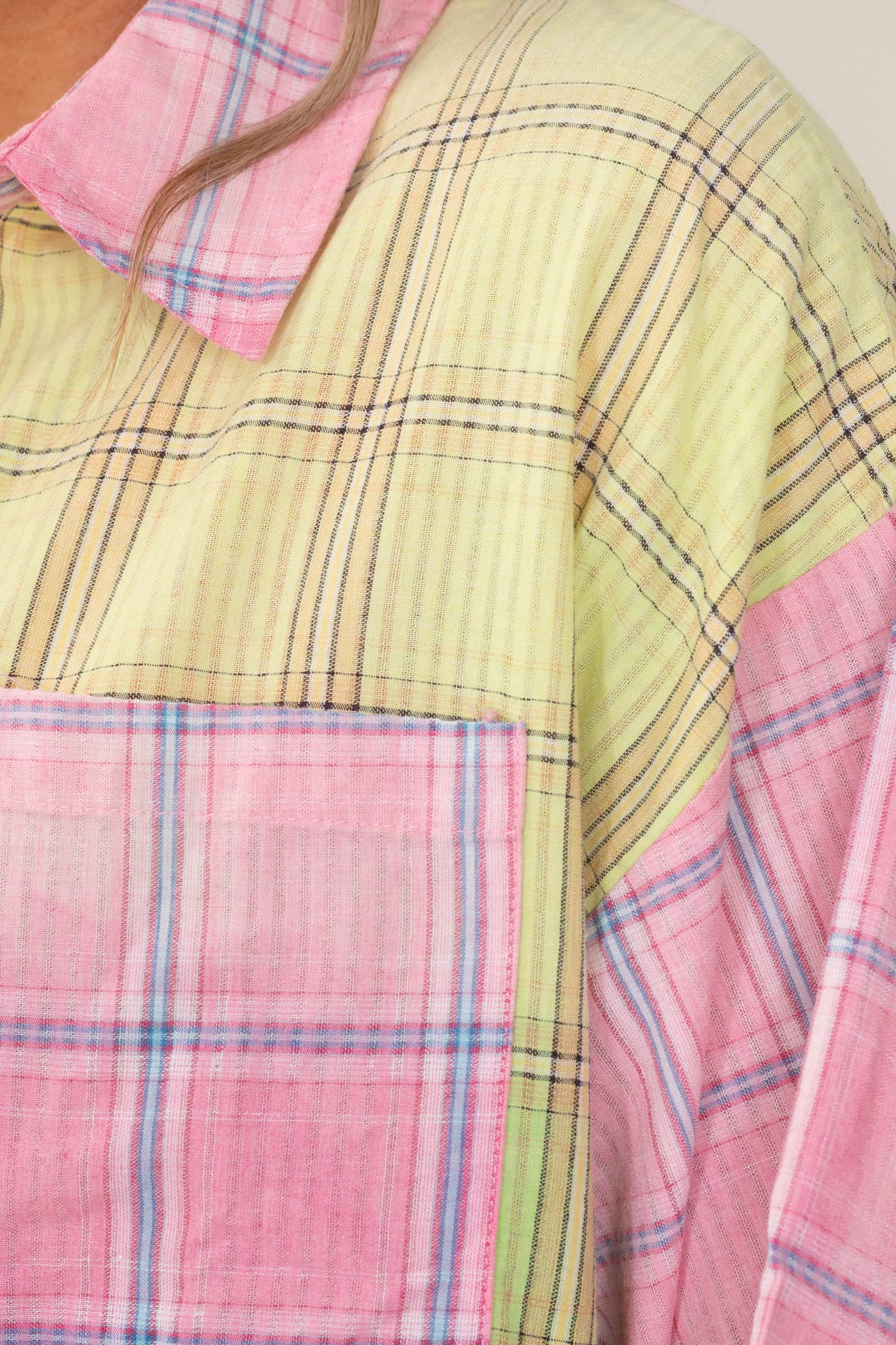 Pink Multicolor Short Sleeve Plaid Top