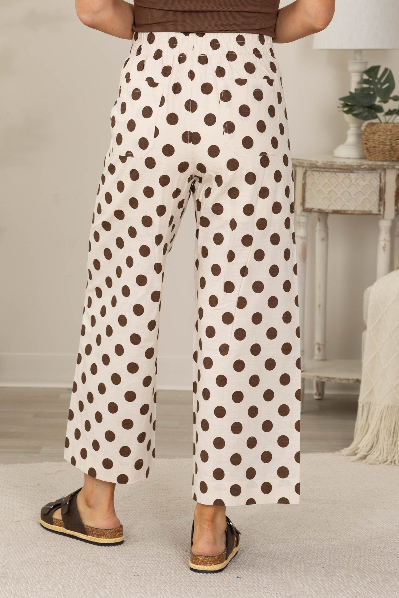 Brown Polka Dot Front Pocket Pants