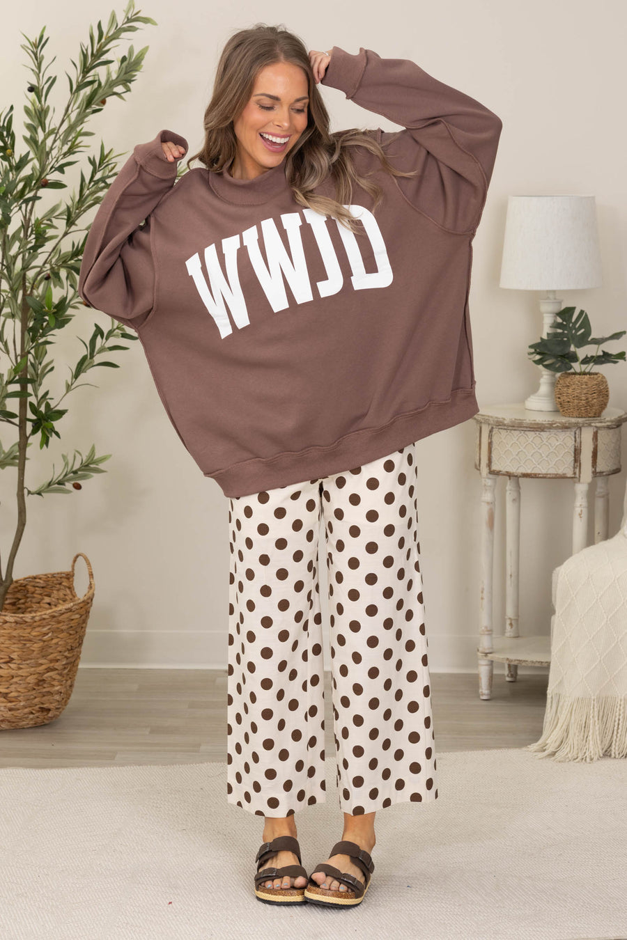 Mocha WWJD & Amen Reversible Sweatshirt