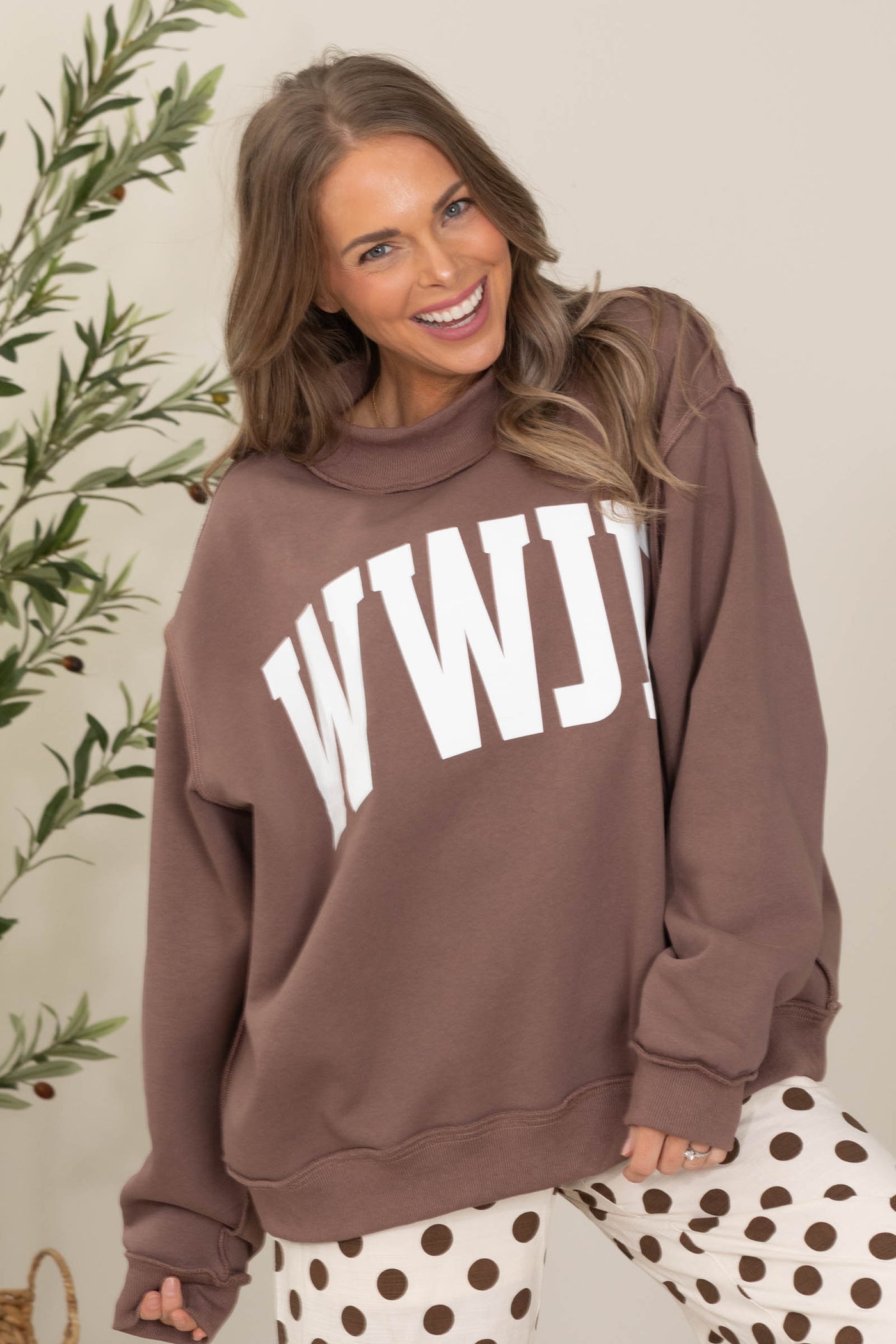Mocha WWJD & Amen Reversible Sweatshirt