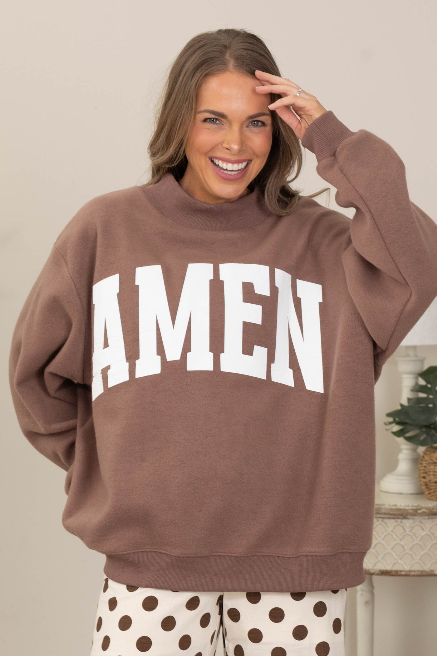 Mocha WWJD & Amen Reversible Sweatshirt