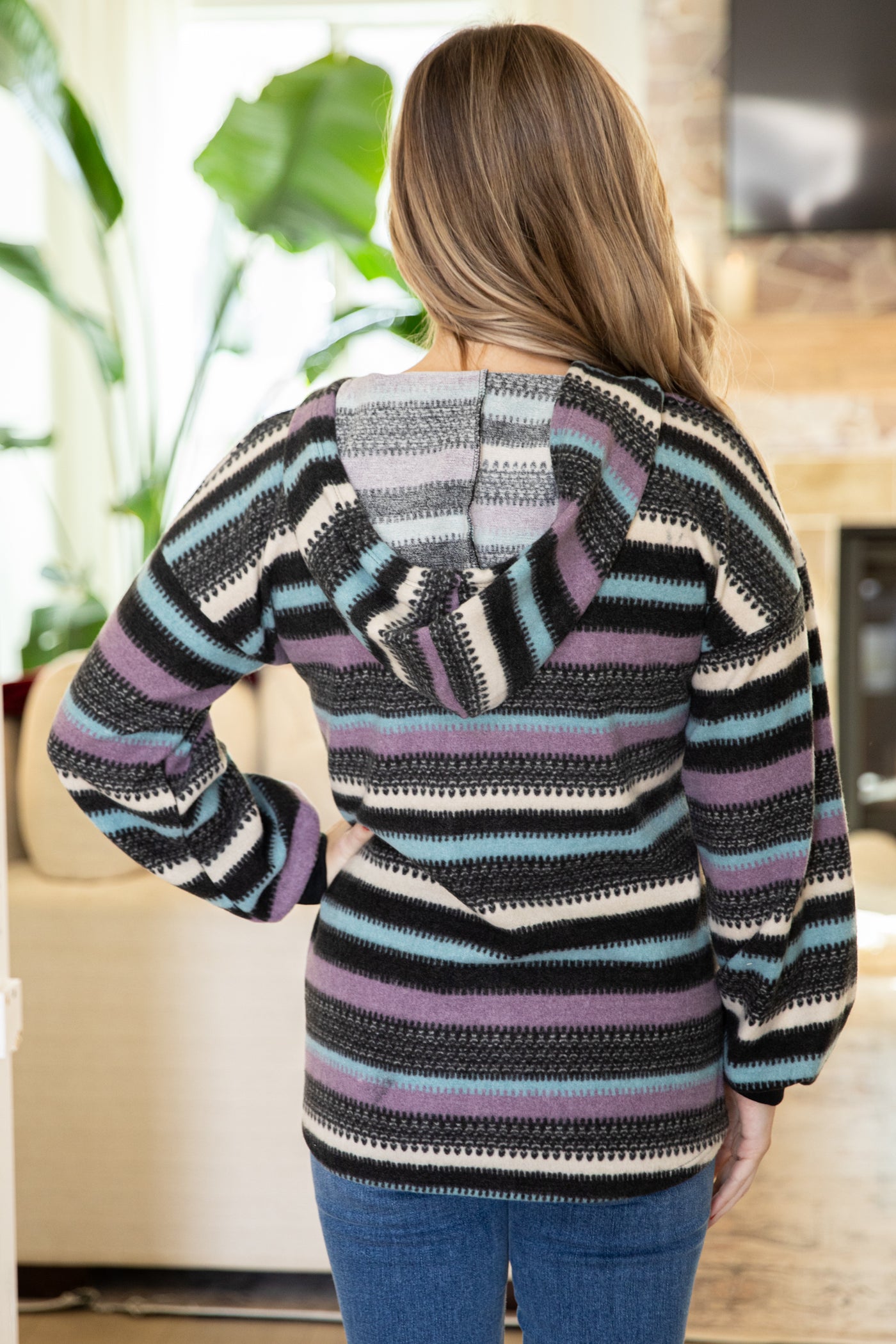 Lavender and Blue Stripe Hooded Pullover