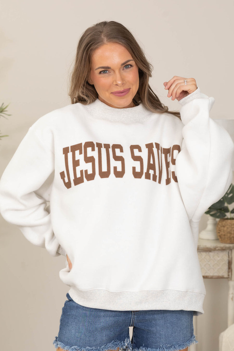 Ash Grey Cross & Jesus Saves Reversible Sweatshirt