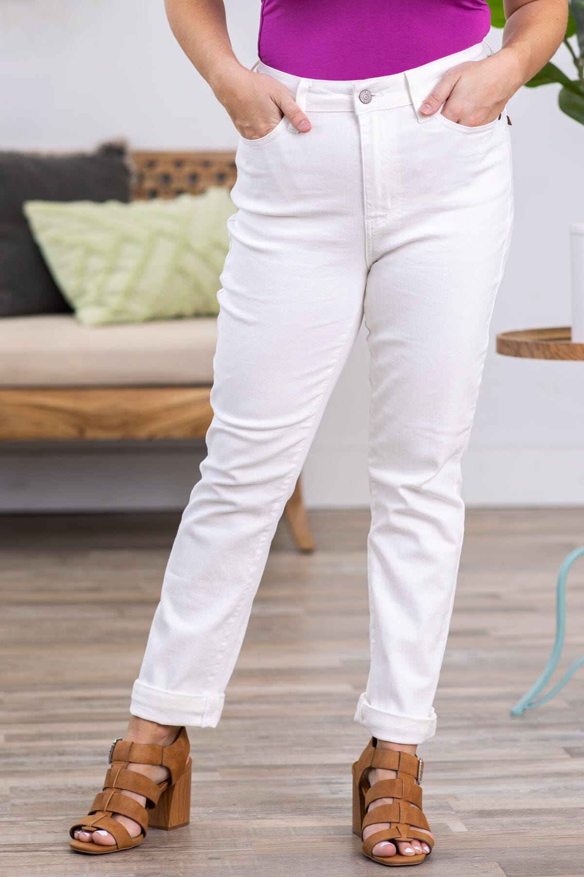 Judy Blue White Double Cuff Boyfriend Jeans - Filly Flair