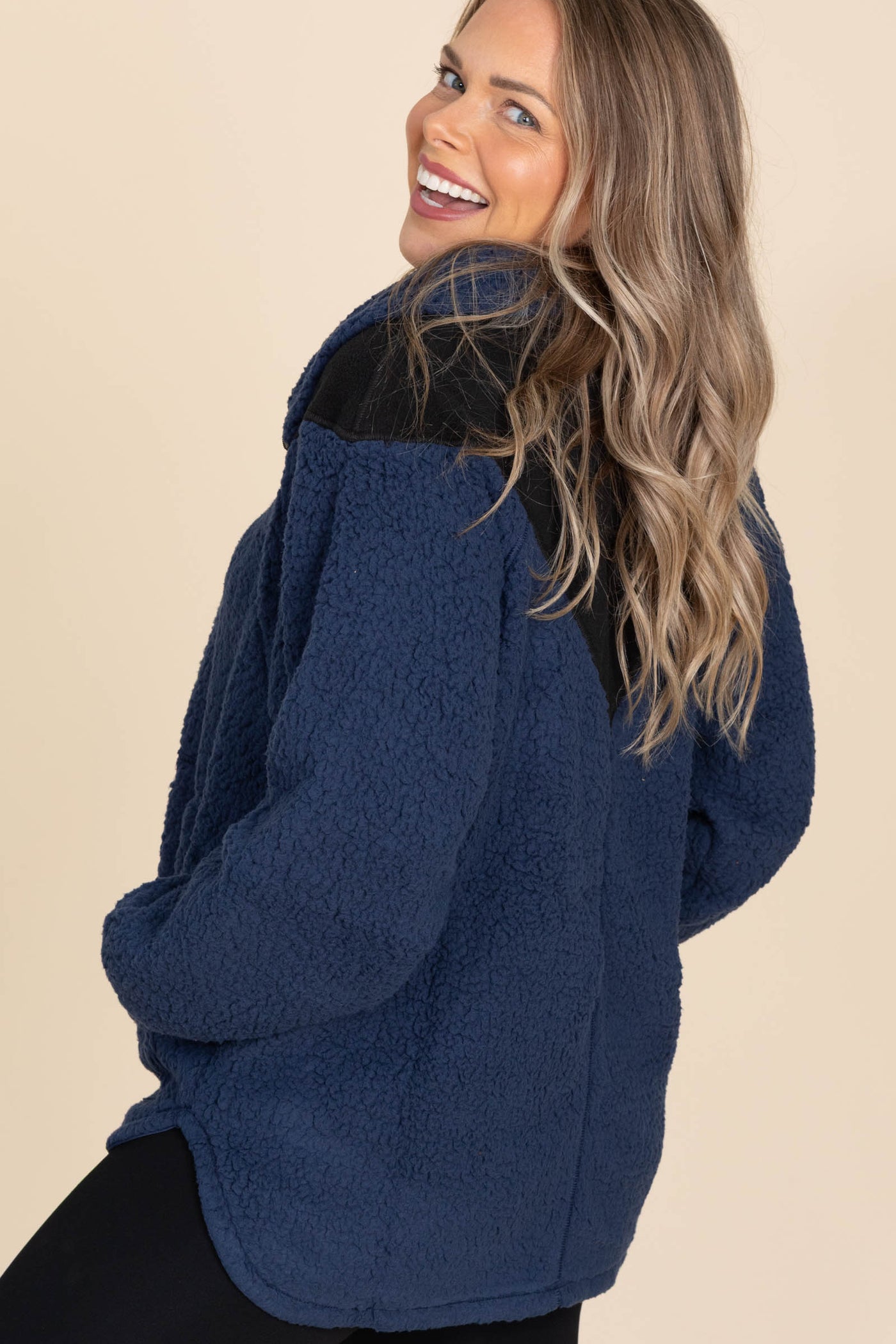 Navy And Black Sherpa Quarter Zip