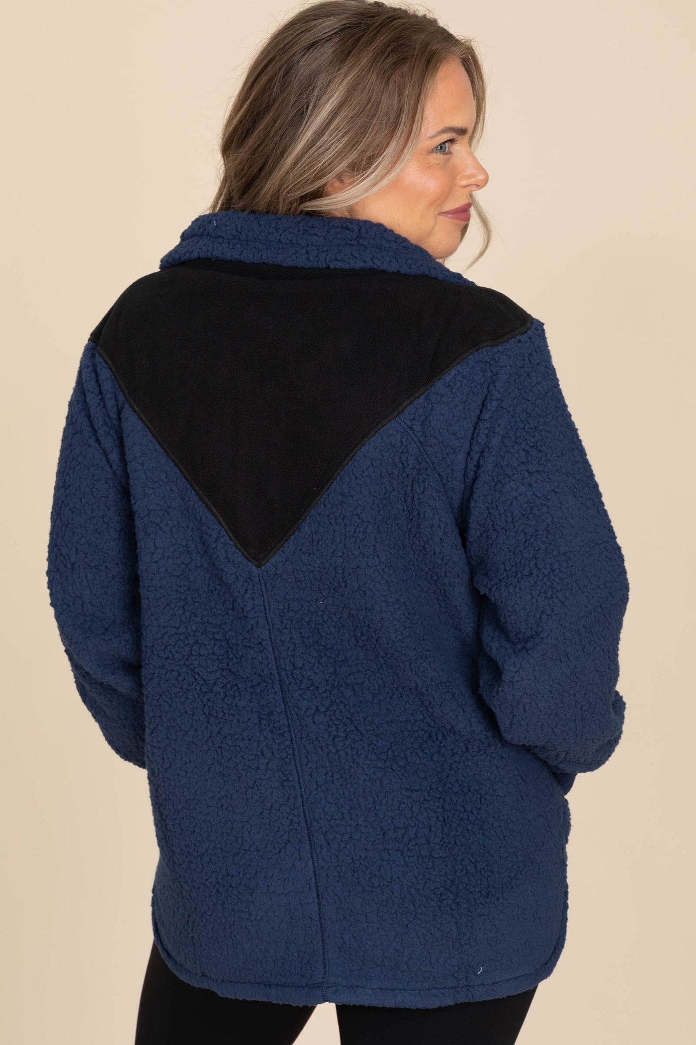 Navy And Black Sherpa Quarter Zip