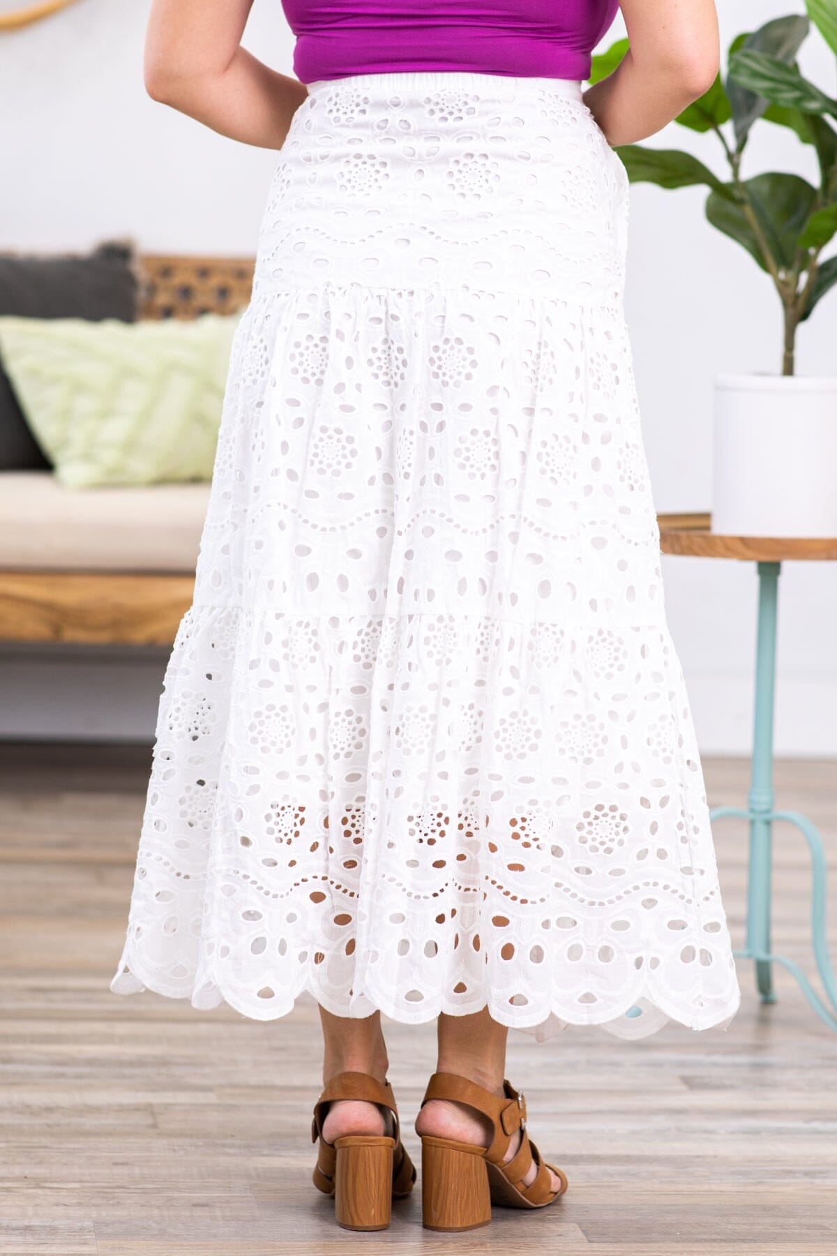 White Floral Laser Cut Maxi Skirt - Filly Flair