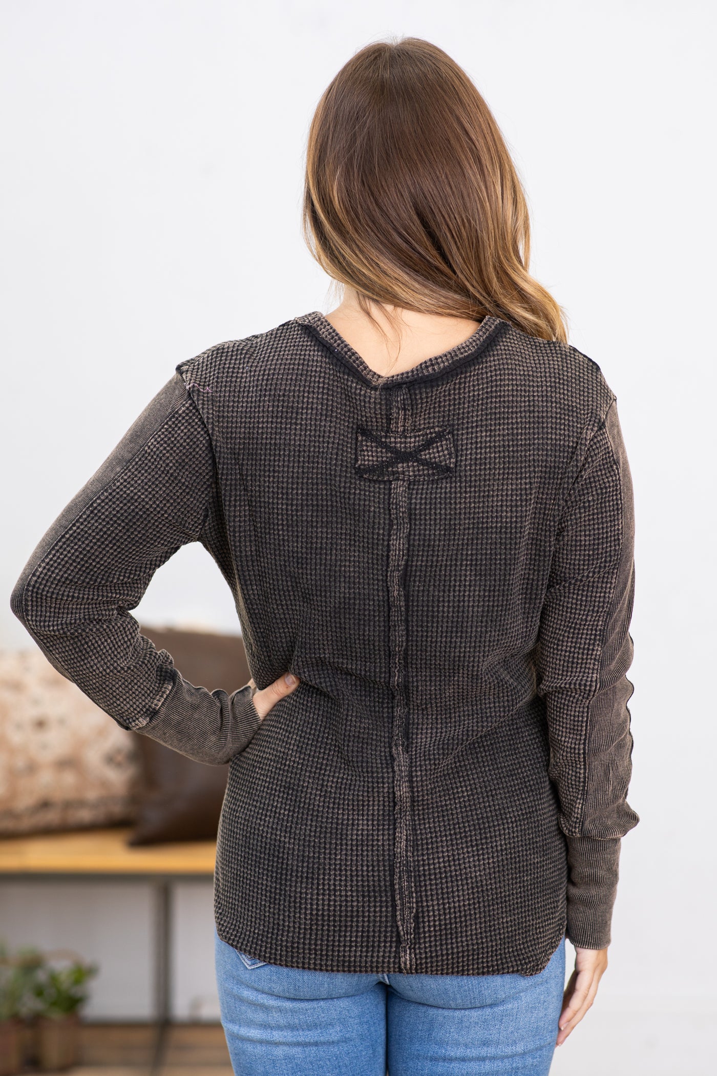 Charcoal Washed Baby Waffle Knit Top