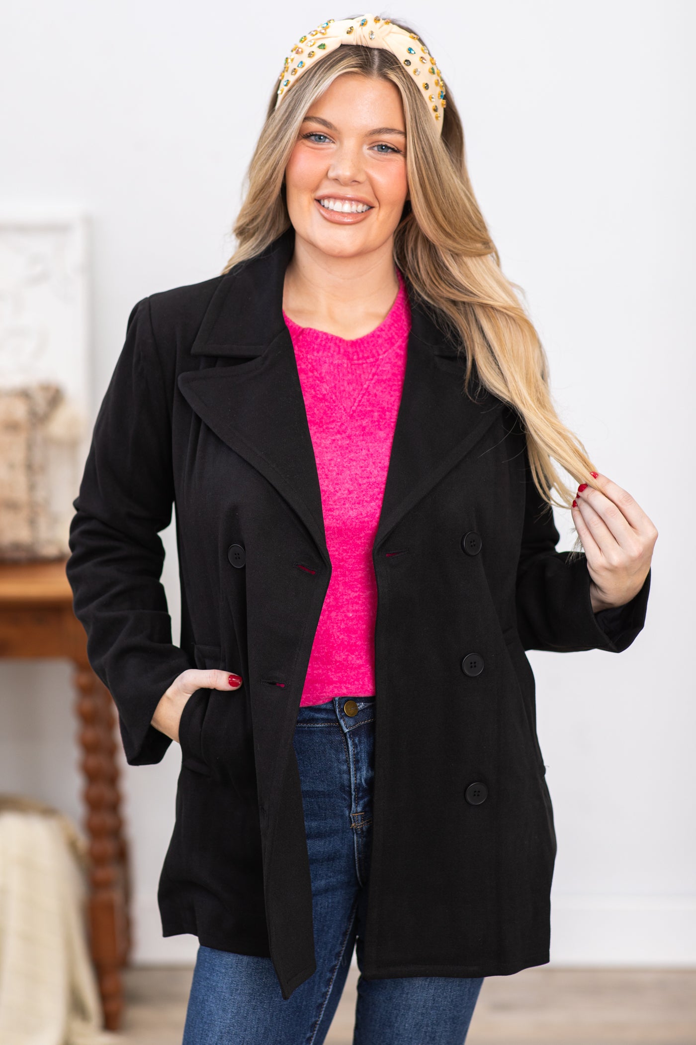 Black Single Button Blazer Jacket