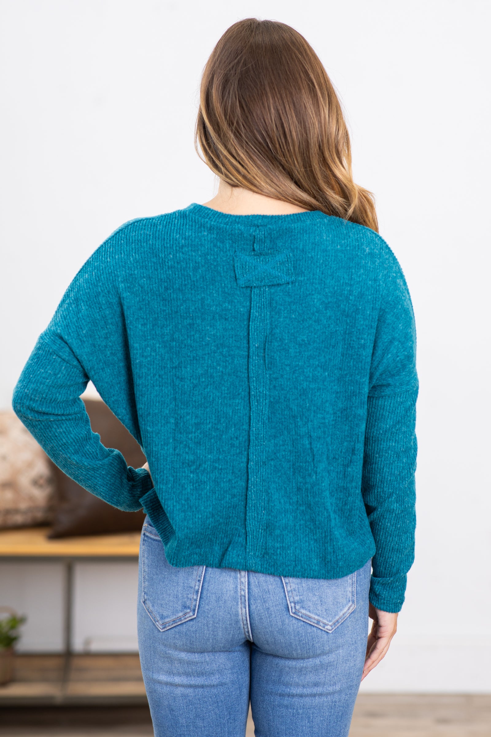 Teal Ribbed Dolman Sleeve Sweater