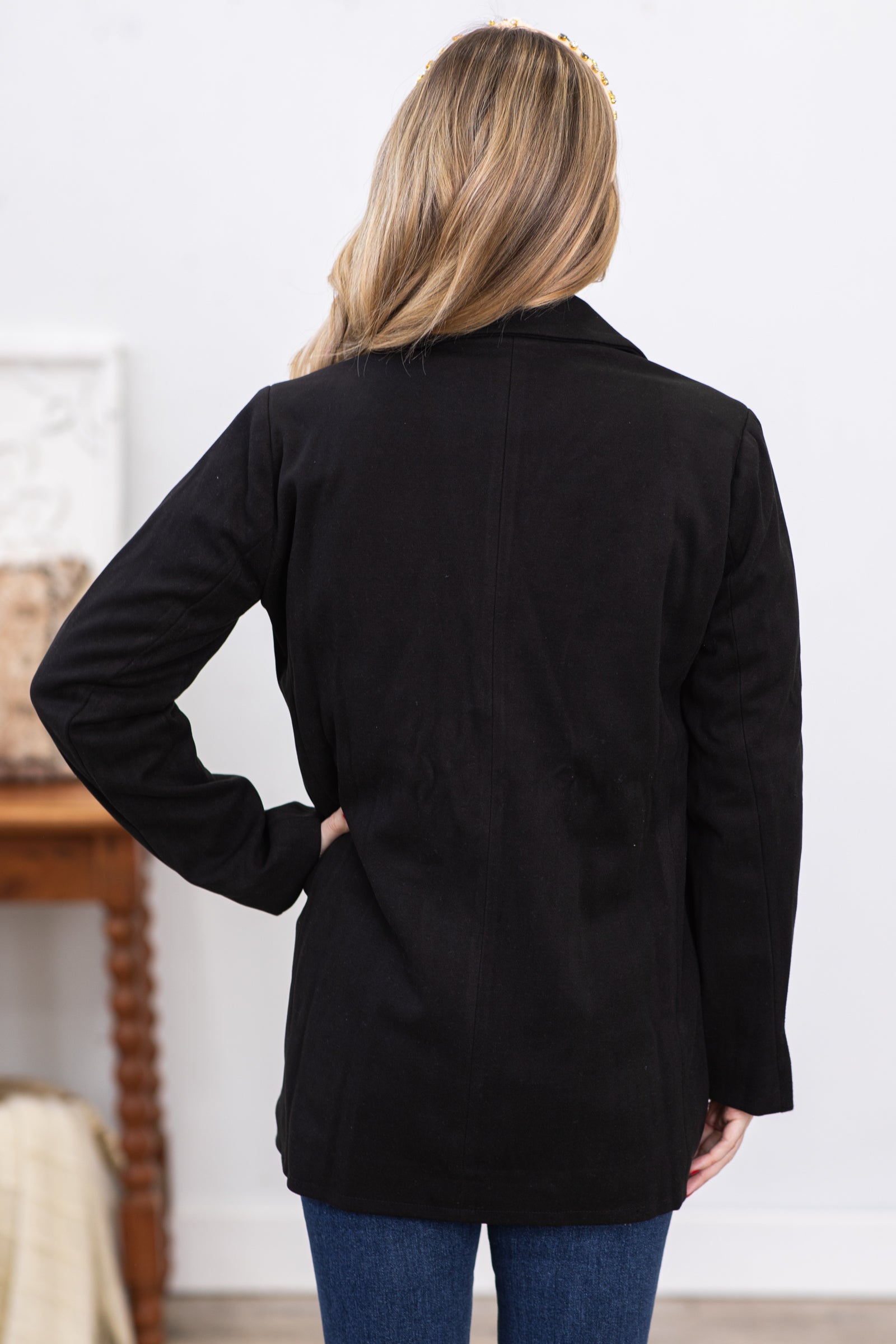 Black Single Button Blazer Jacket