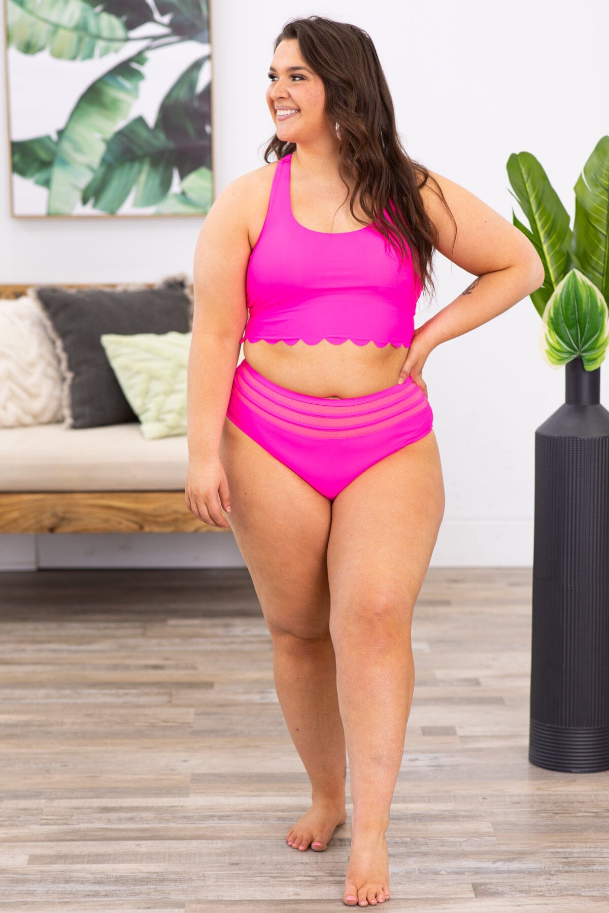 Hot Pink Scalloped Tankini Two Piece Swimsuit - Filly Flair