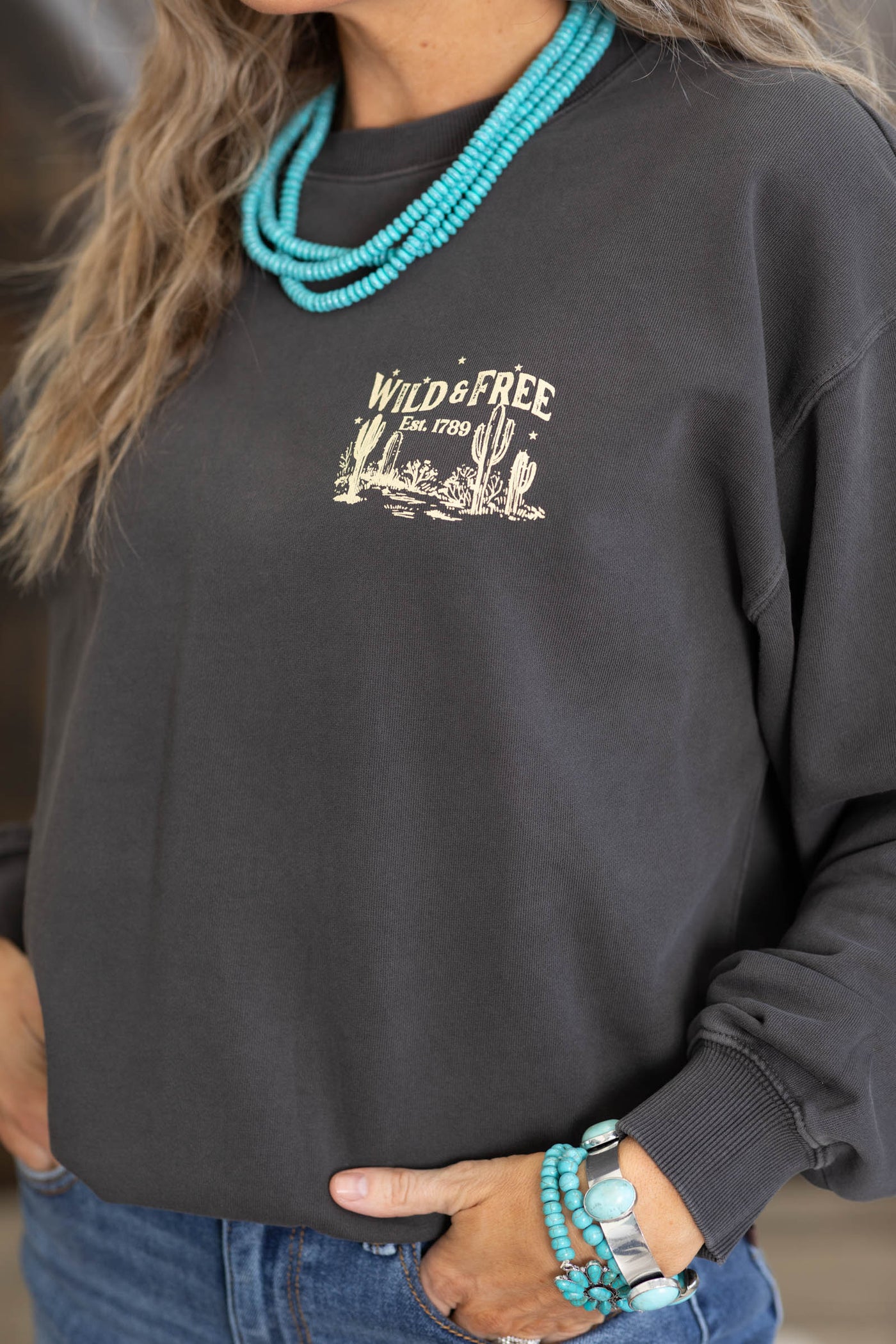 Vintage Black Wild And Free Sweatshirt- 100% Cotton