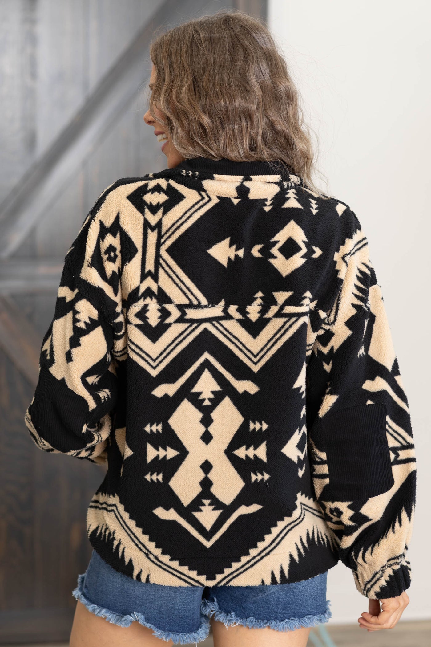 Quarter Zip Aztec Fleece Knit Top