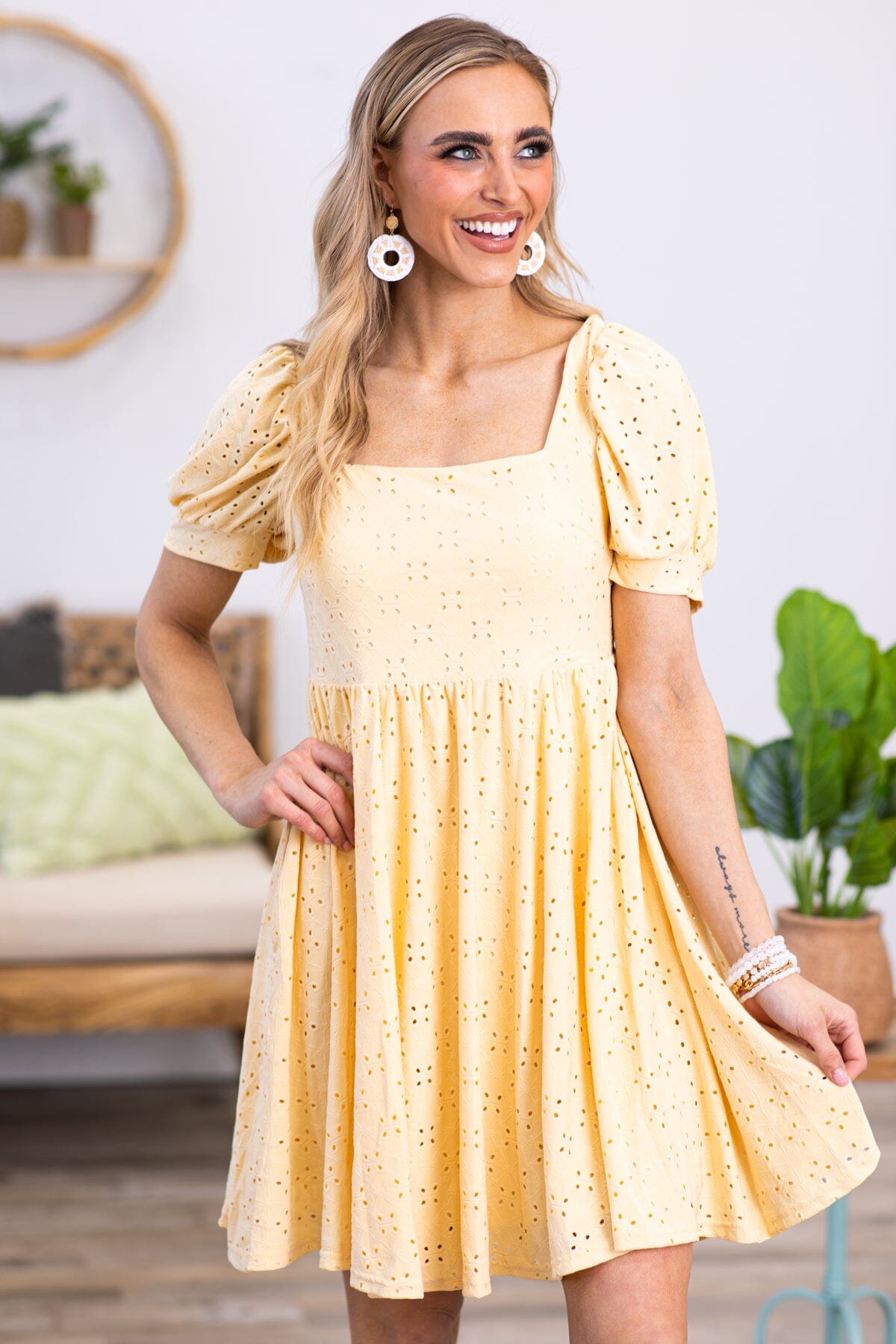 Peach Knit Eyelet Dress With Back Cutout - Filly Flair